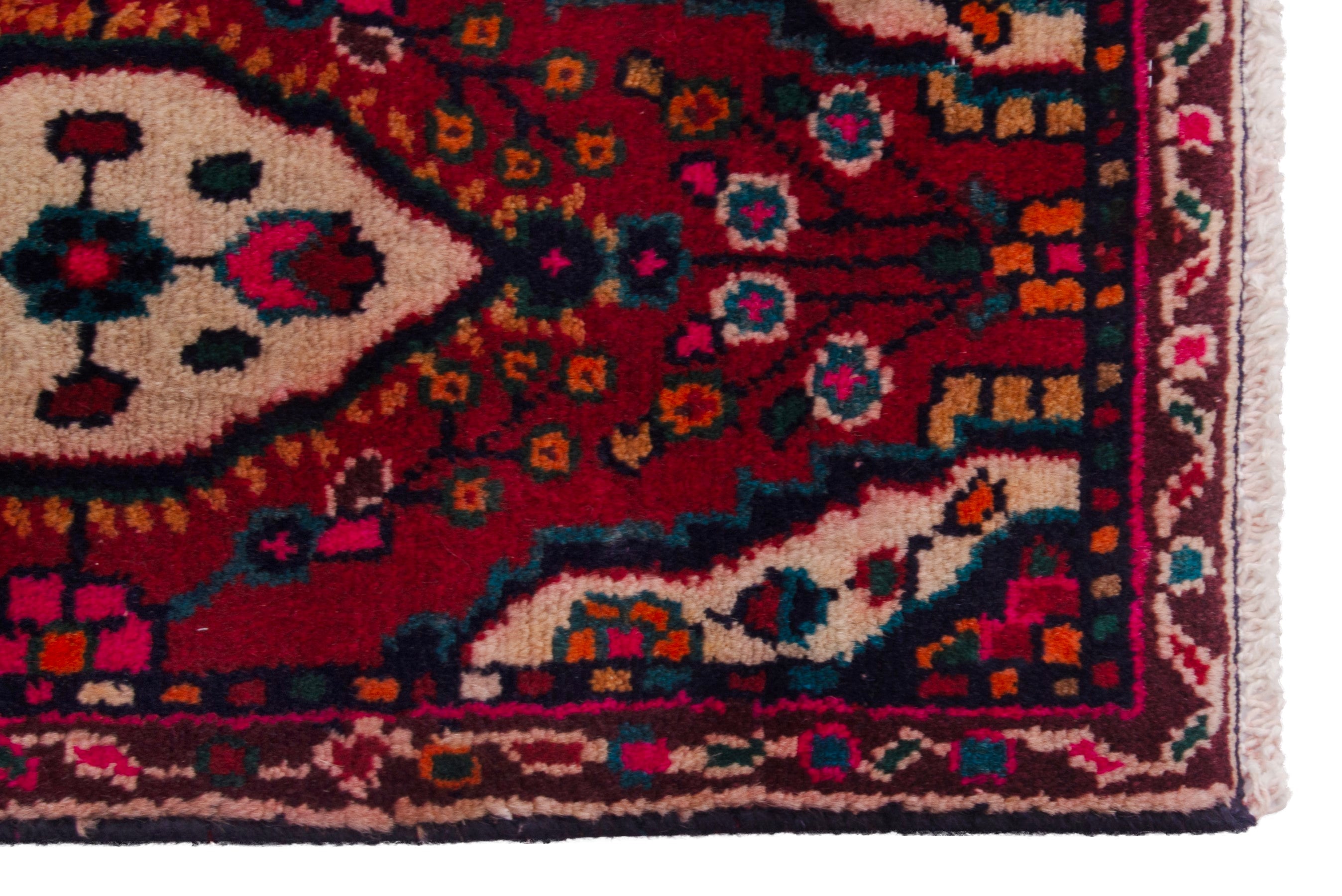 Persian Hamedan accent rug in burgundy and deep red, view 4 of 7