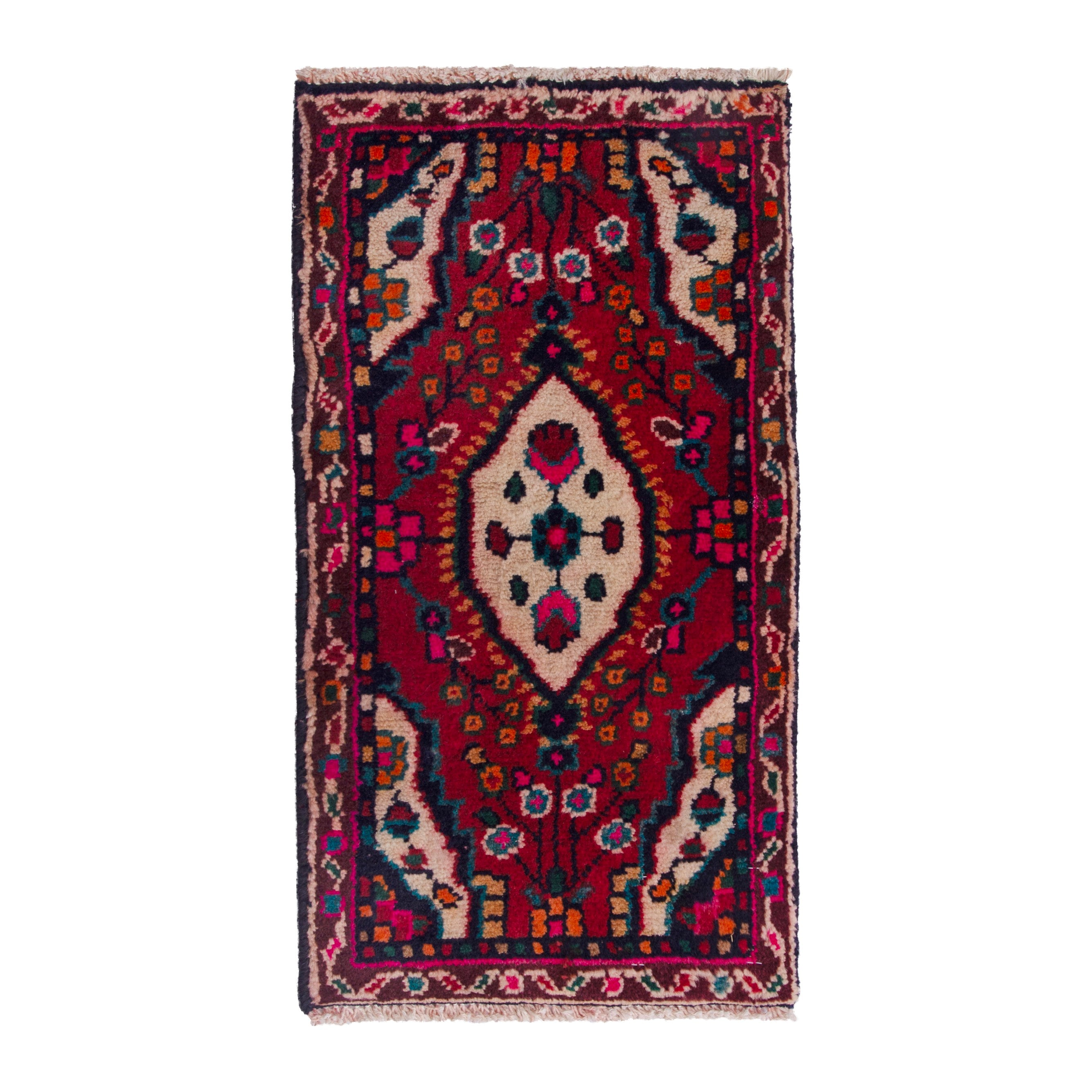 Persian Hamedan accent rug in burgundy and deep red, 1'3" x 2'4"