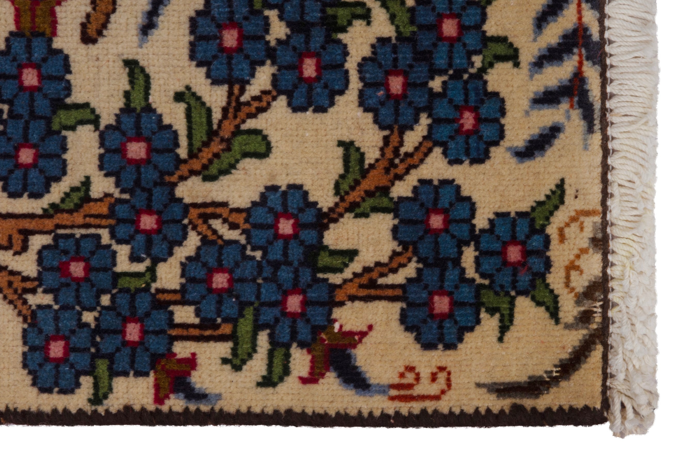 Persian Kashmar accent rug in cream and dark blue, view 4 of 7