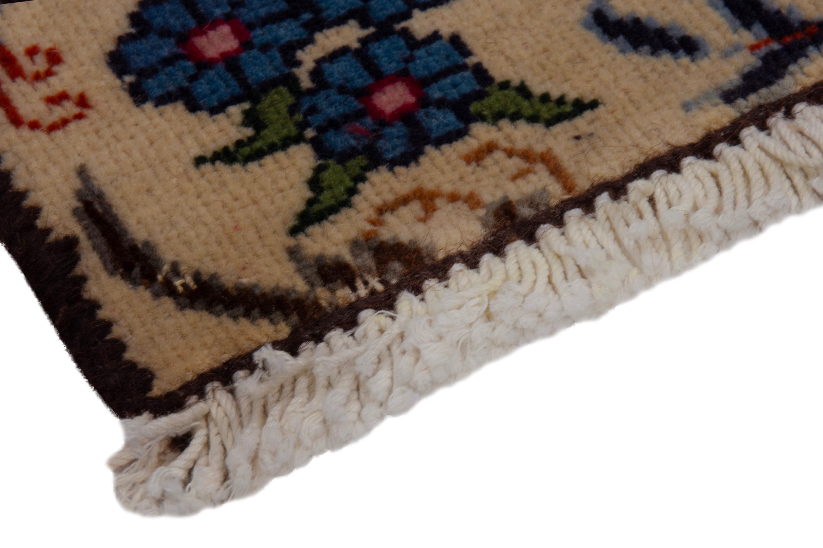 Persian Kashmar accent rug in cream and dark blue, view 5 of 7
