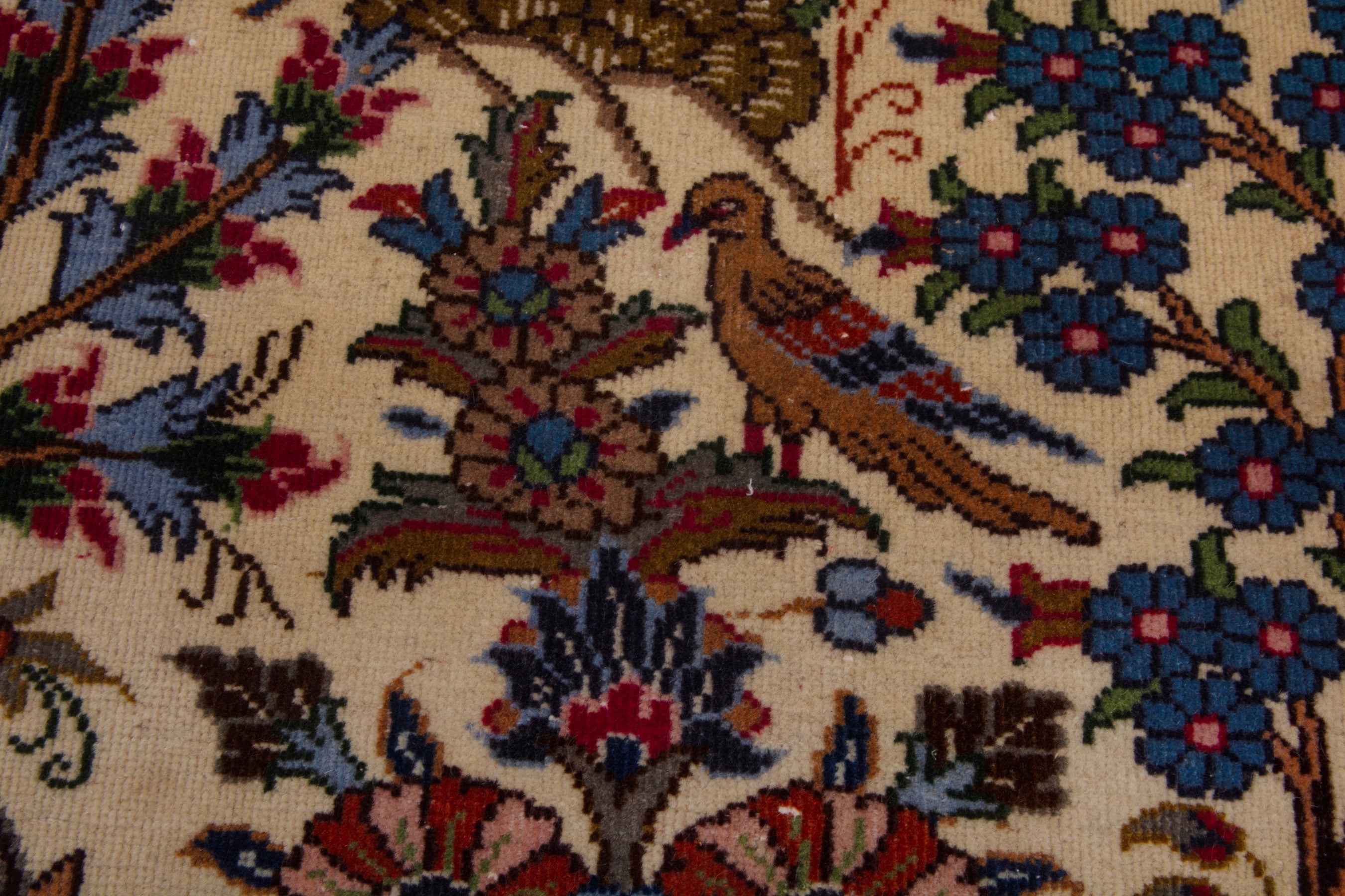 Persian Kashmar accent rug in cream and dark blue, view 6 of 7