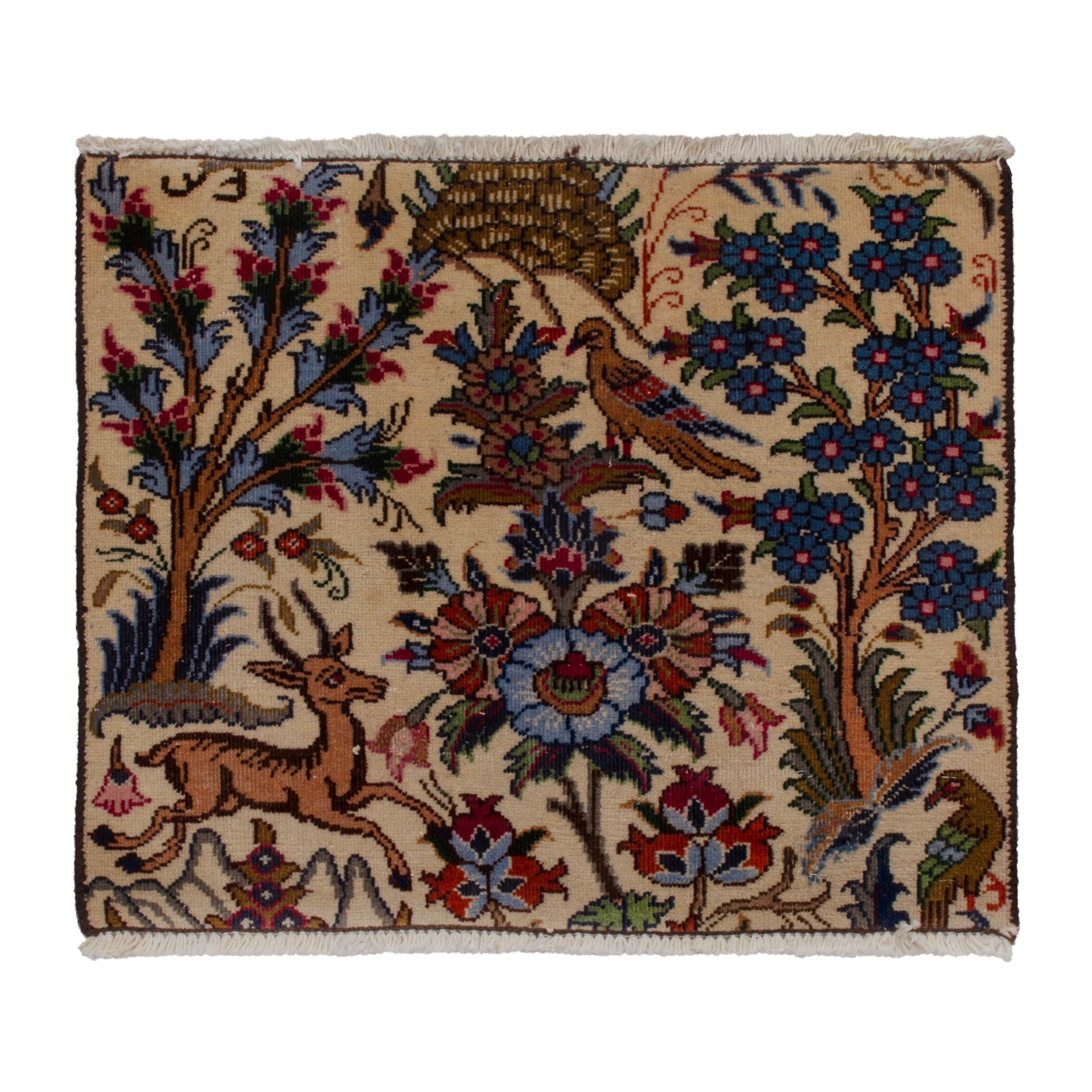 Persian Kashmar accent rug in cream and dark blue, 2' x 1'9"