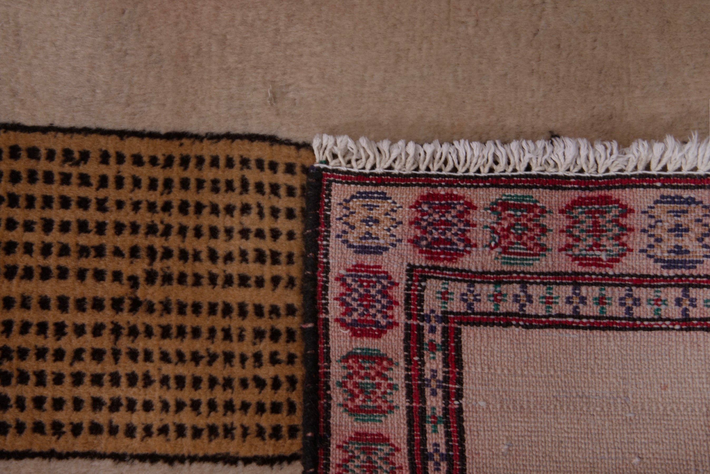 Persian Torkaman accent rug in stone and burgundy, view 7 of 7
