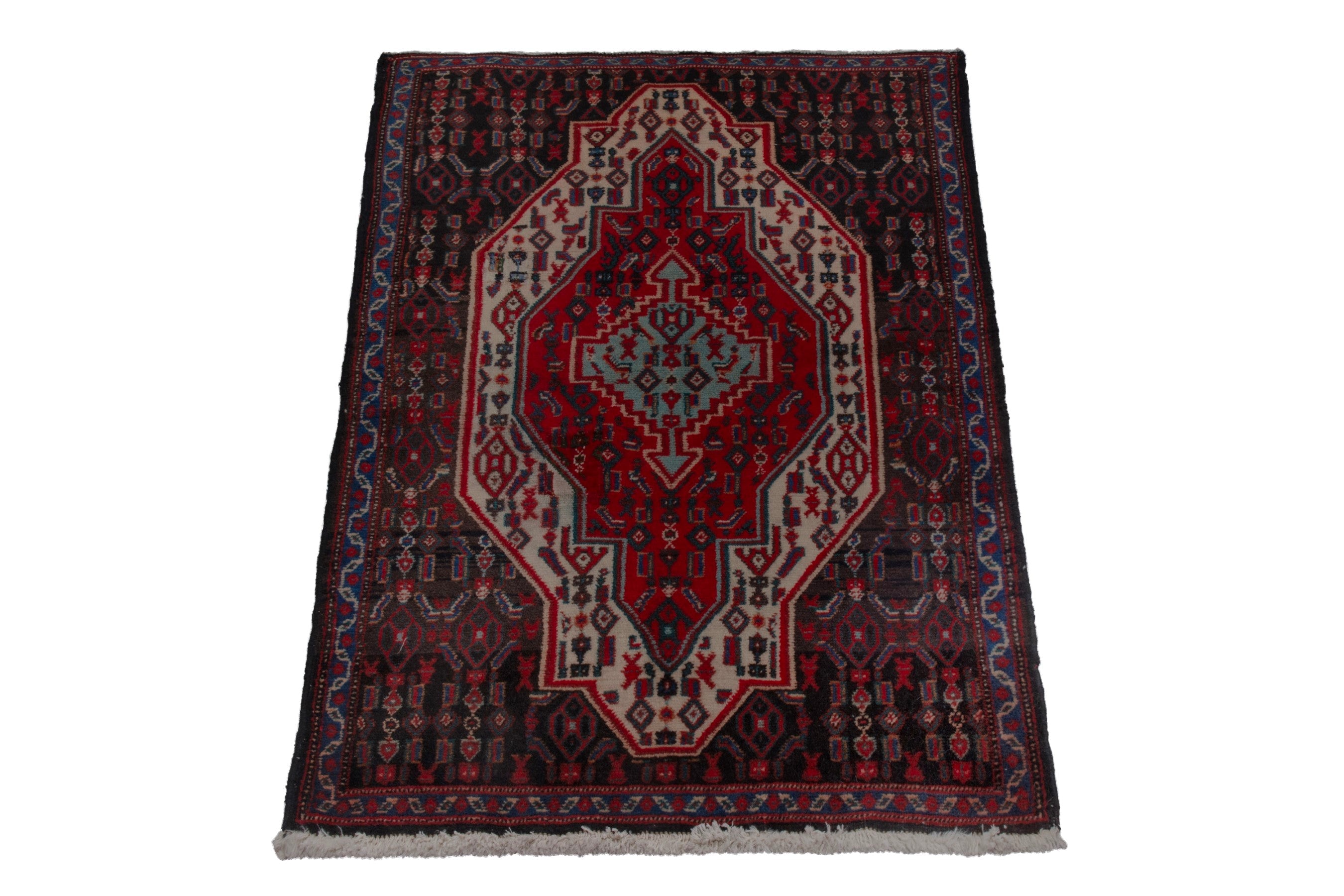 Persian Sanandaj accent rug in deep red and muted pink, view 2 of 7