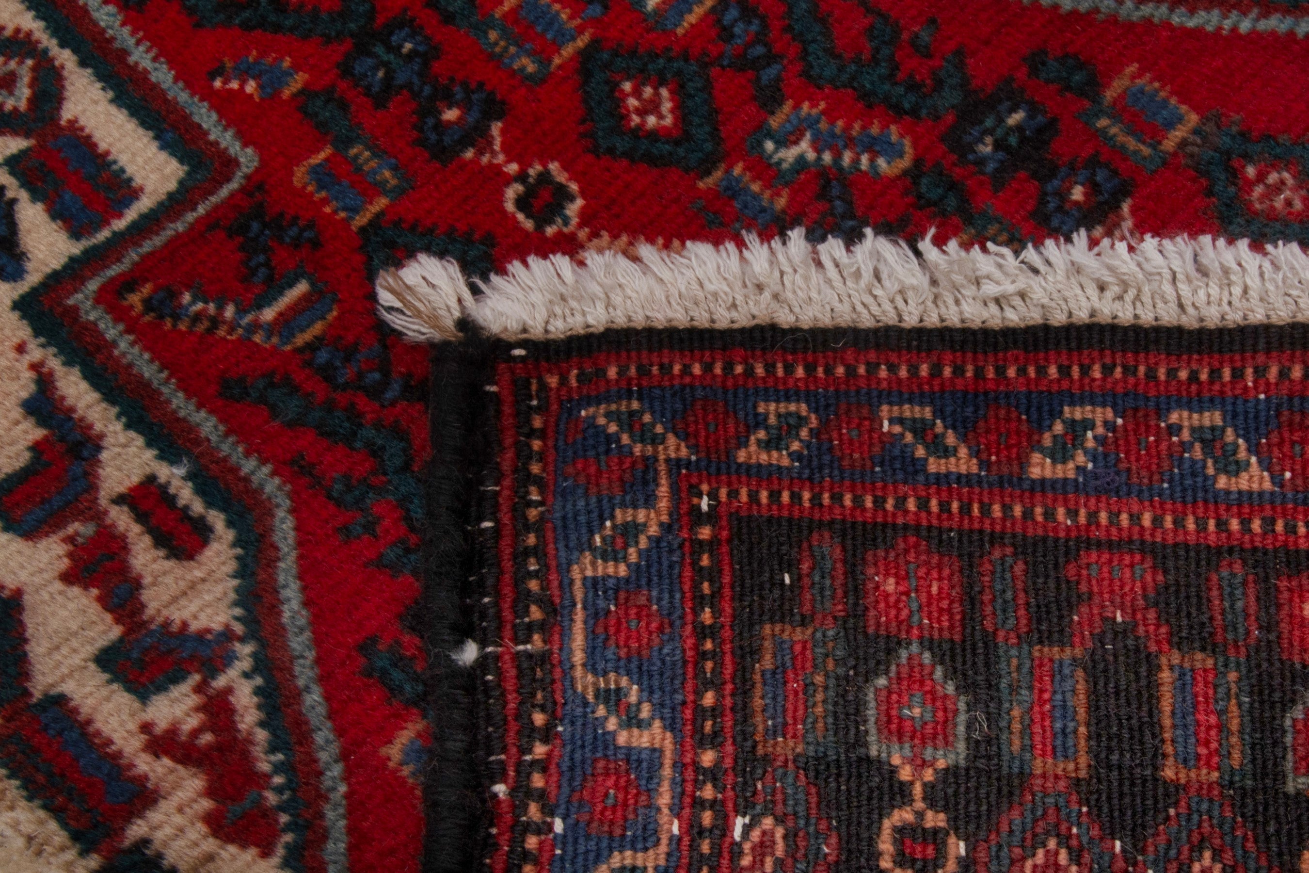 Persian Sanandaj accent rug in deep red and muted pink, view 7 of 7