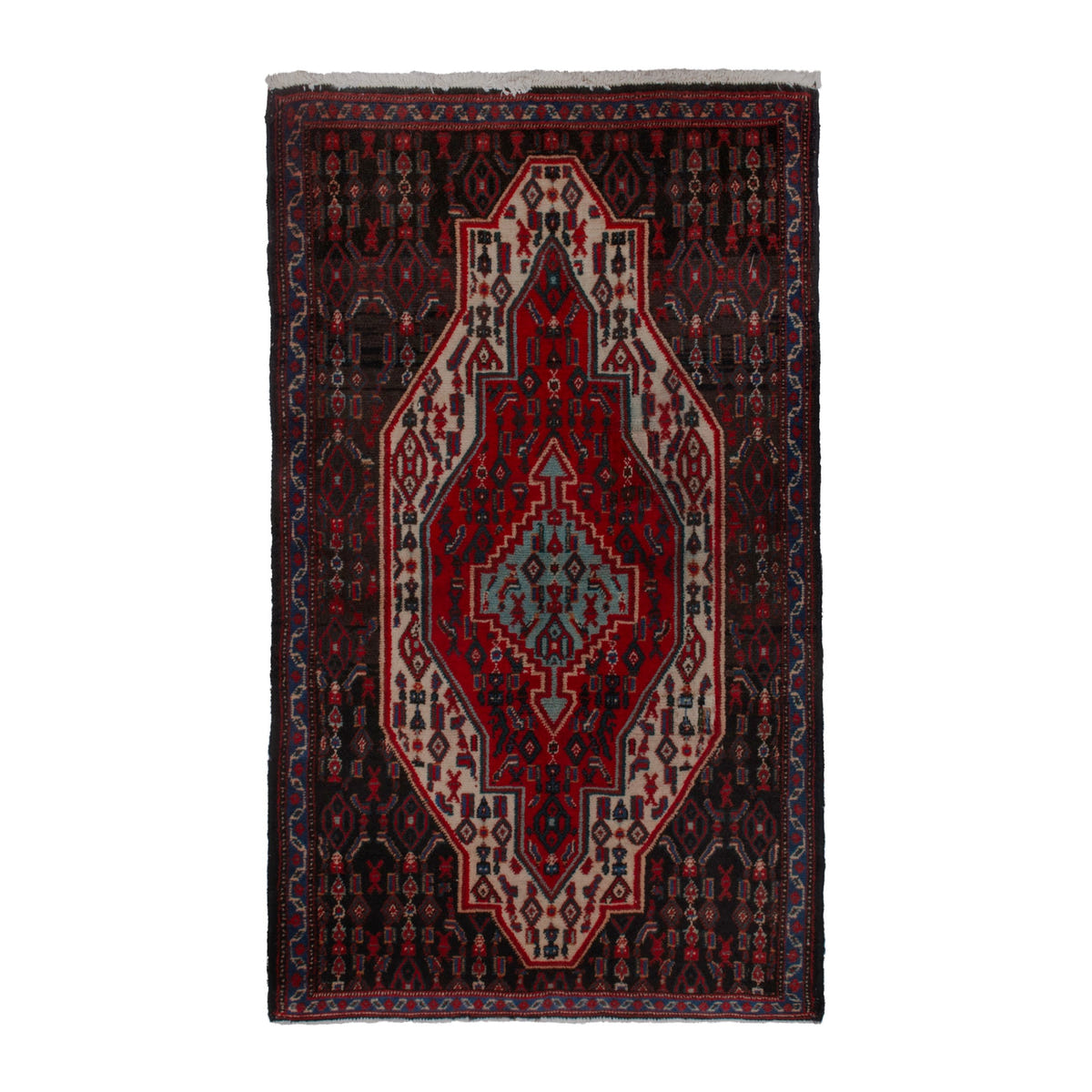 Persian Sanandaj accent rug in deep red and muted pink, 2'6" x 3'6"