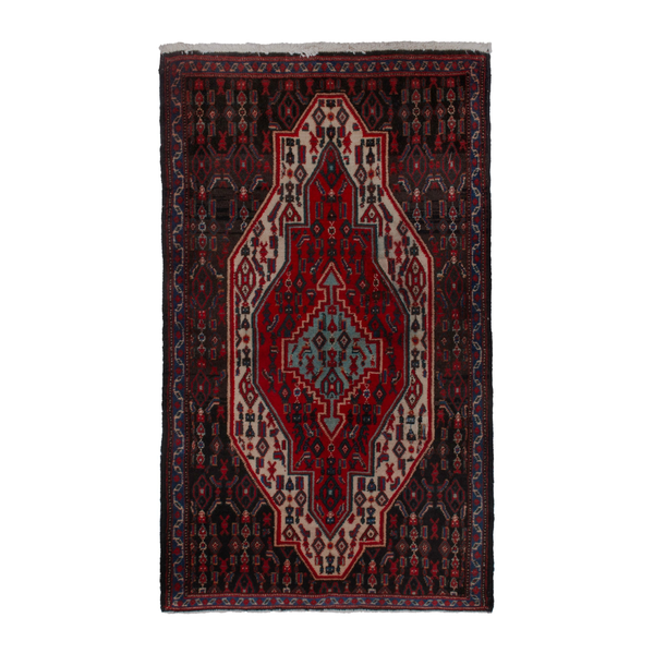 Persian Sanandaj accent rug in deep red and muted pink, 2'6" x 3'6"