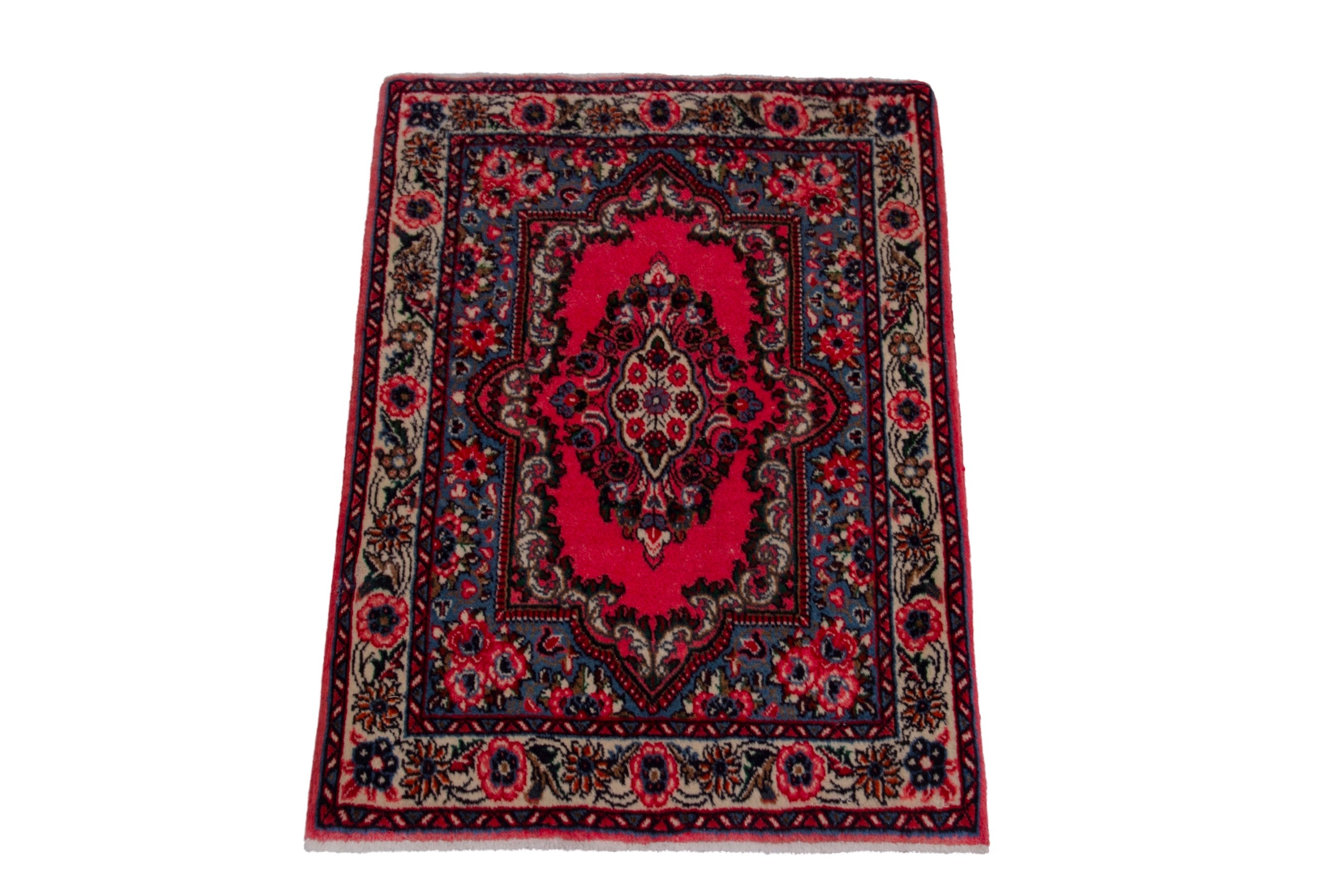 Persian Sarouk accent rug in deep red and burgundy, view 2 of 7