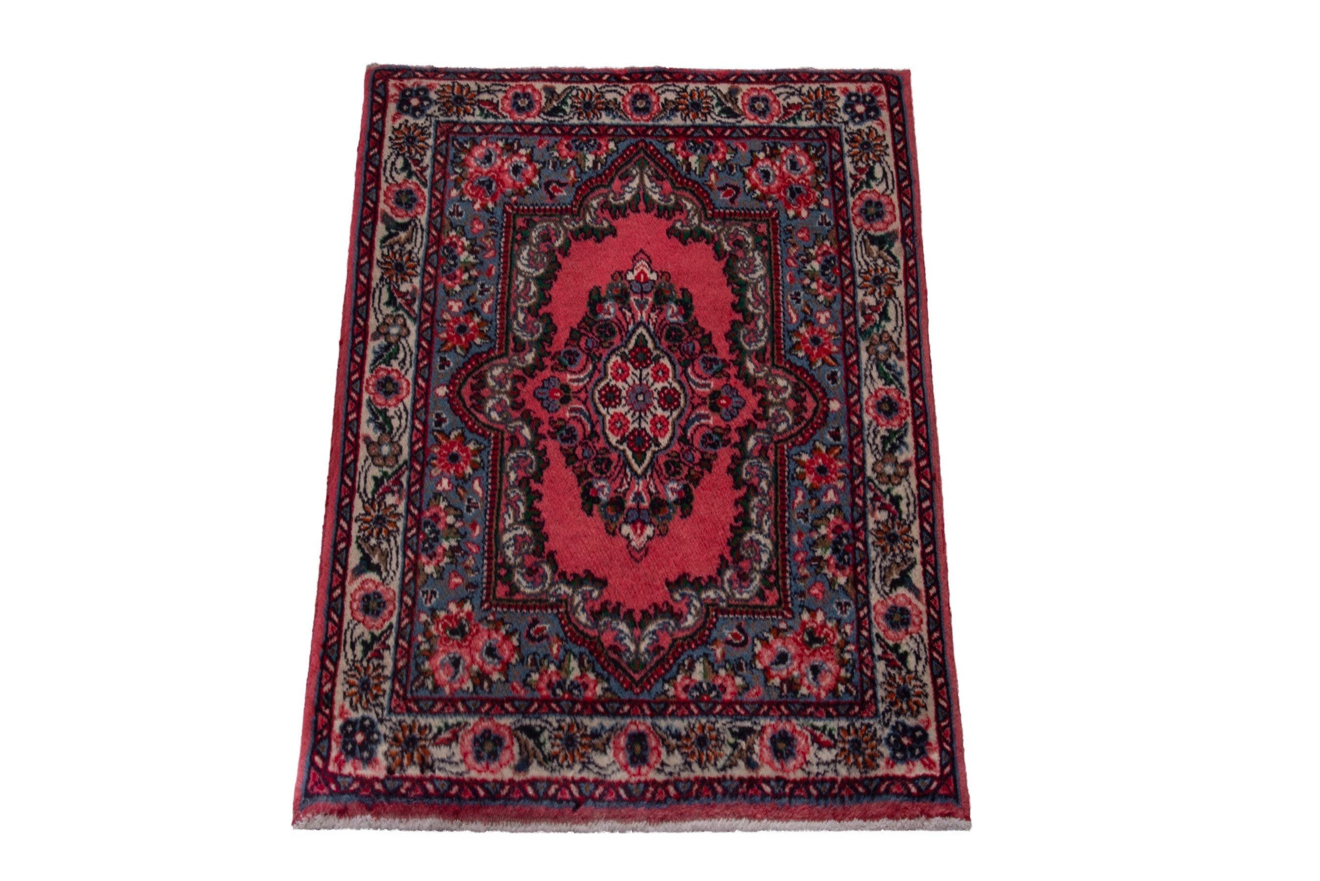 Persian Sarouk accent rug in deep red and burgundy, view 3 of 7