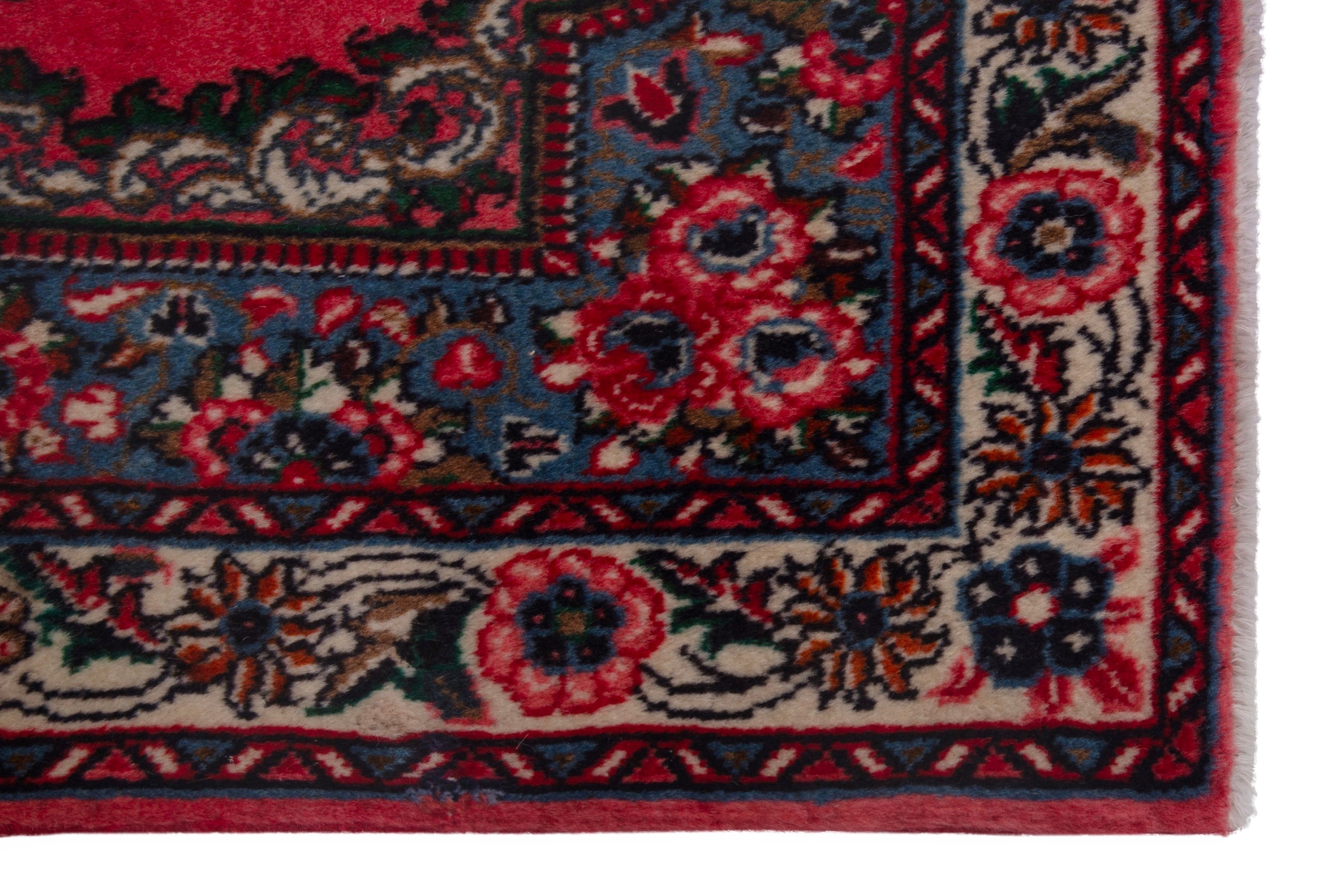 Persian Sarouk accent rug in deep red and burgundy, view 4 of 7