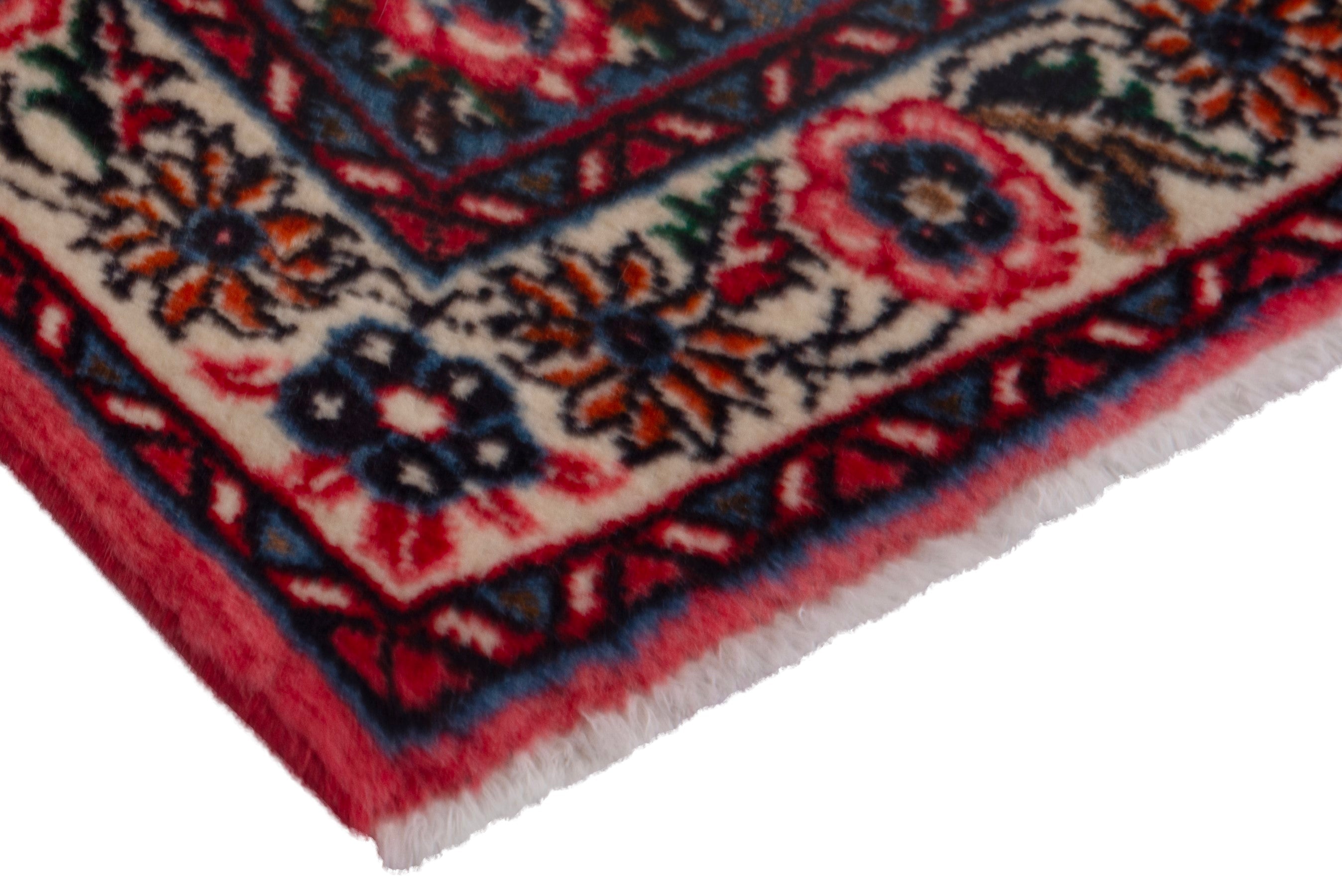 Persian Sarouk accent rug in deep red and burgundy, view 5 of 7