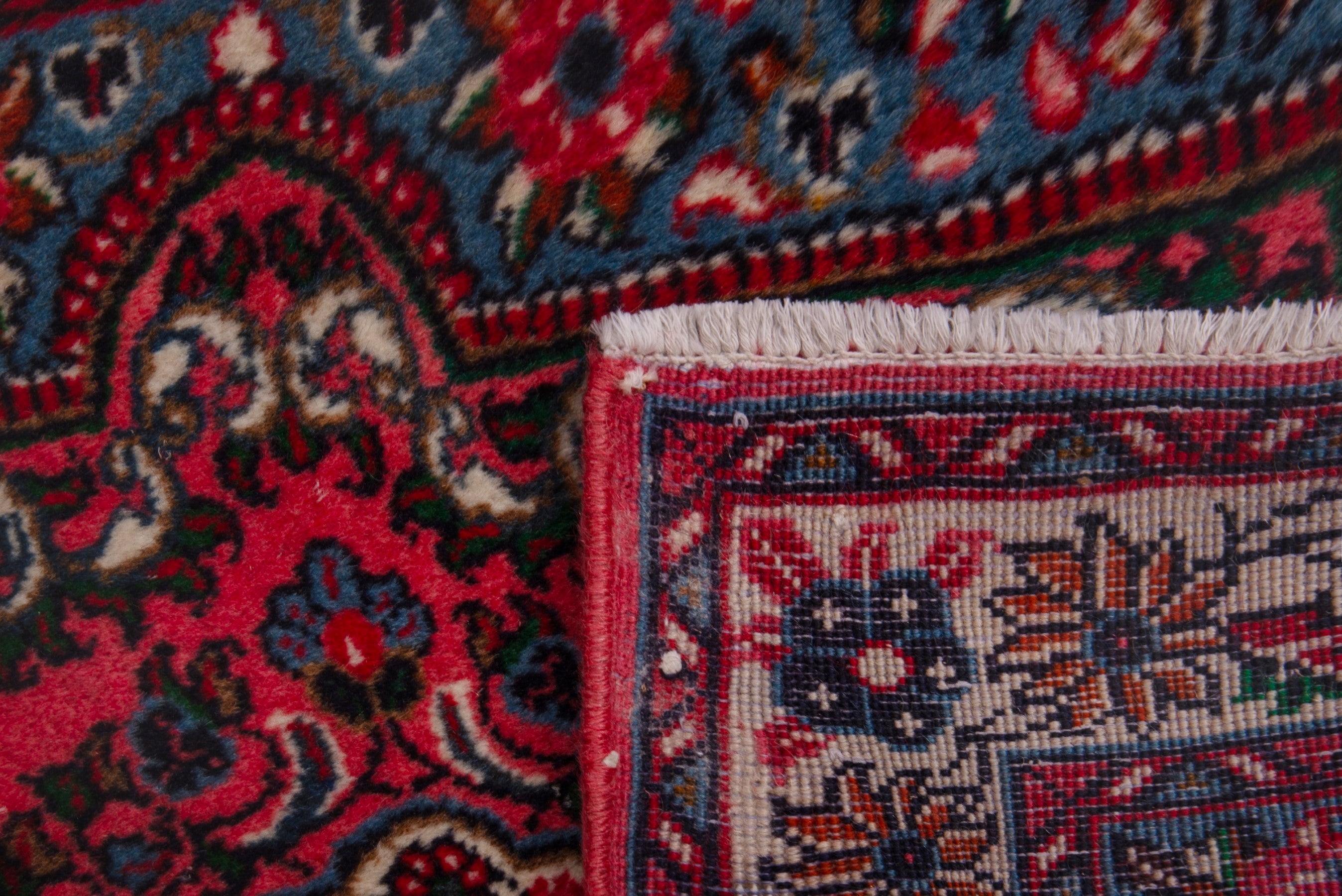 Persian Sarouk accent rug in deep red and burgundy, view 7 of 7
