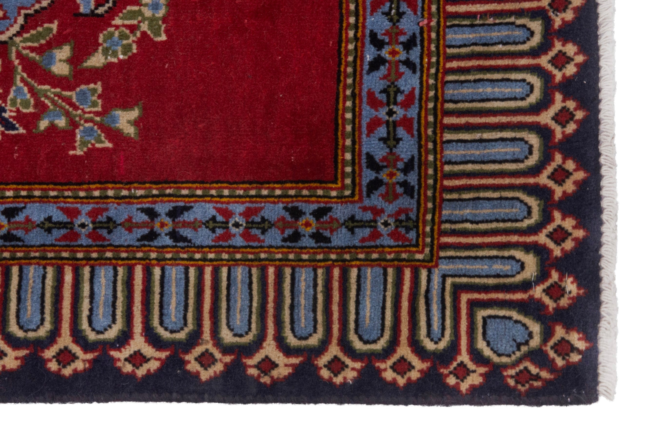 Persian Kashan accent rug in deep red and greige, view 4 of 7