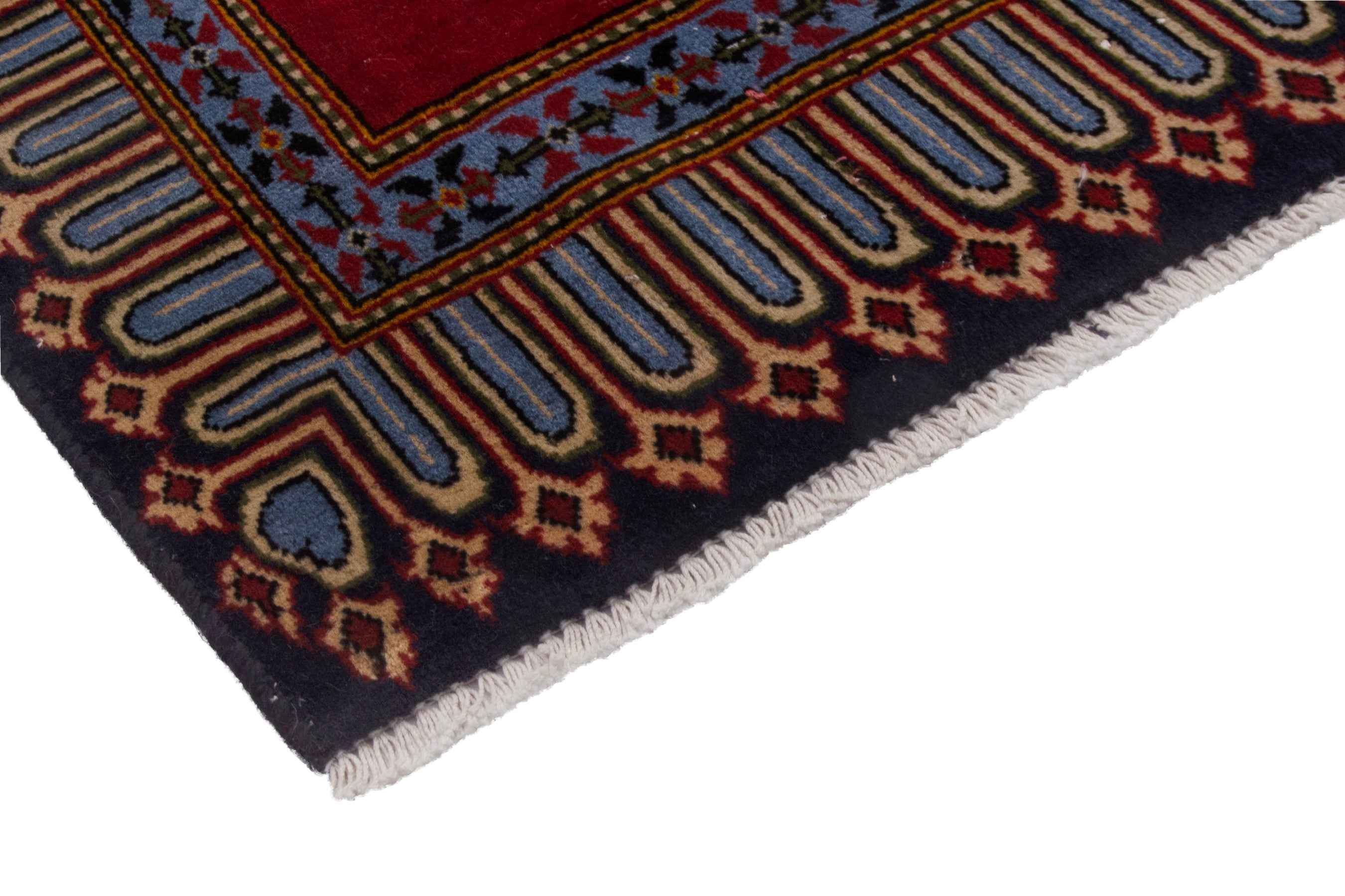 Persian Kashan accent rug in deep red and greige, view 5 of 7