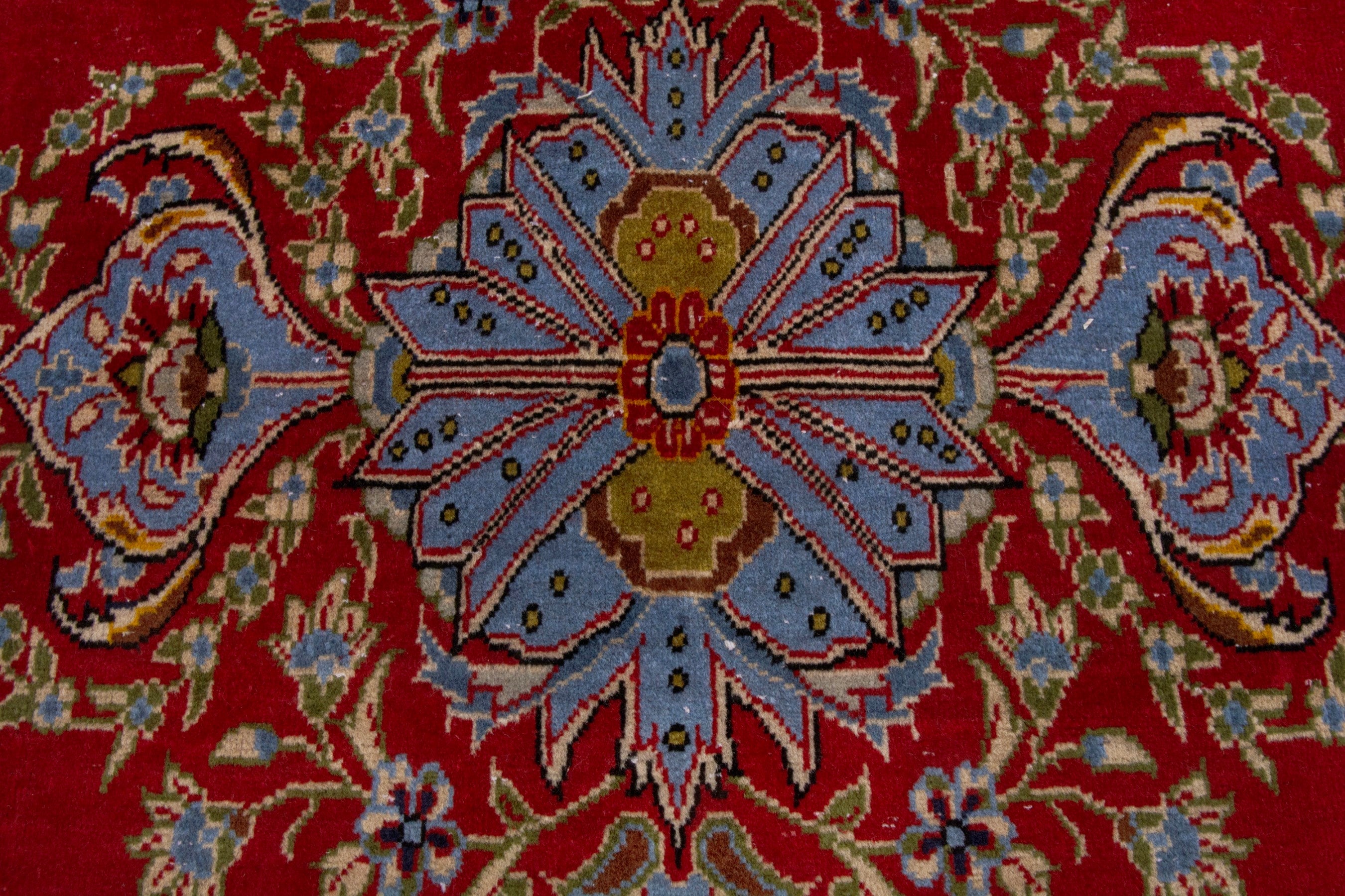 Persian Kashan accent rug in deep red and greige, view 6 of 7