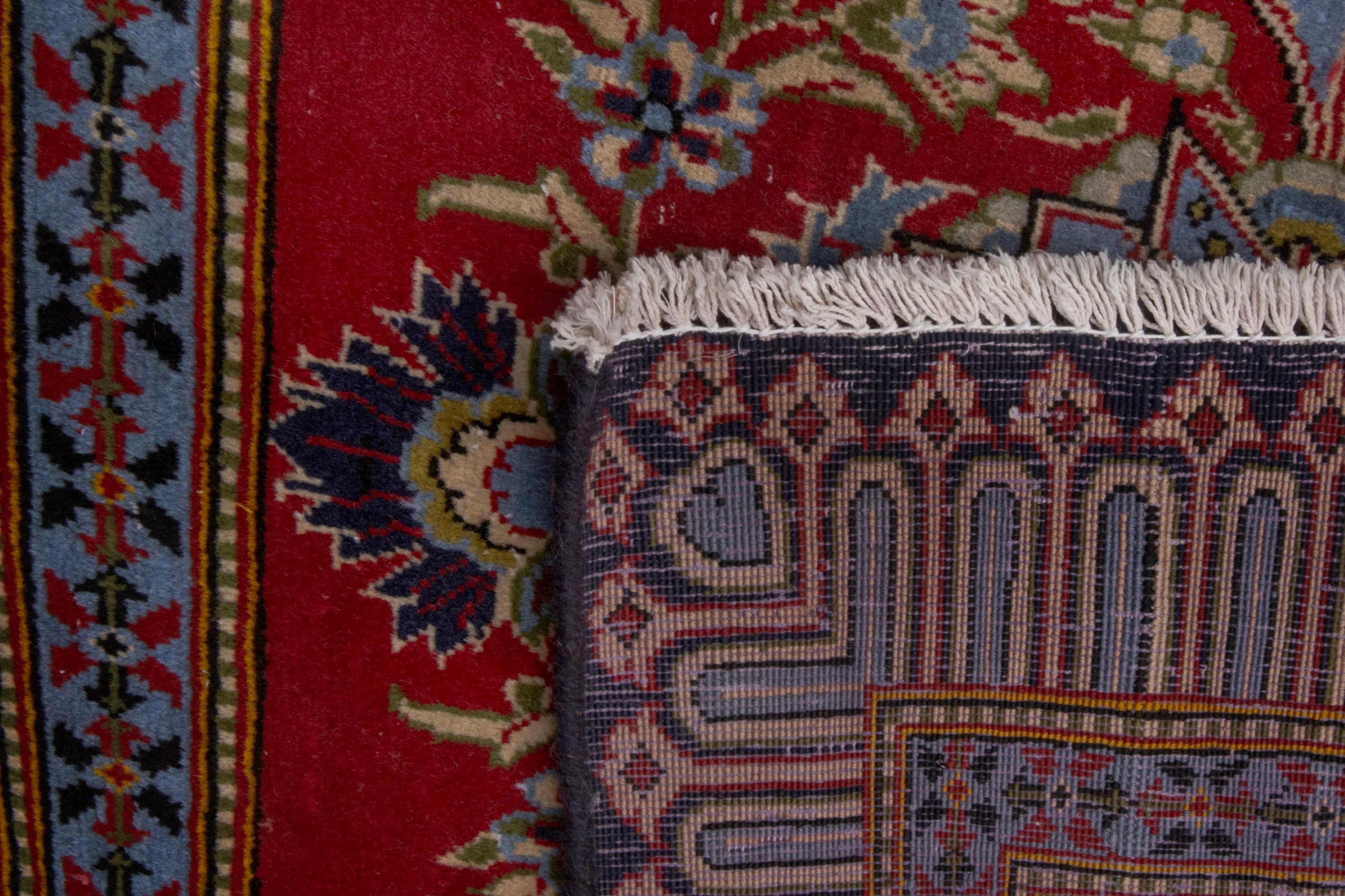 Persian Kashan accent rug in deep red and greige, view 7 of 7