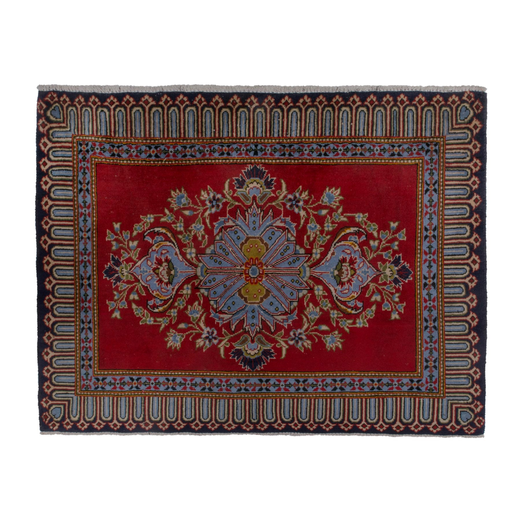 Persian Kashan accent rug in deep red and greige, 2'11" x 2'7"