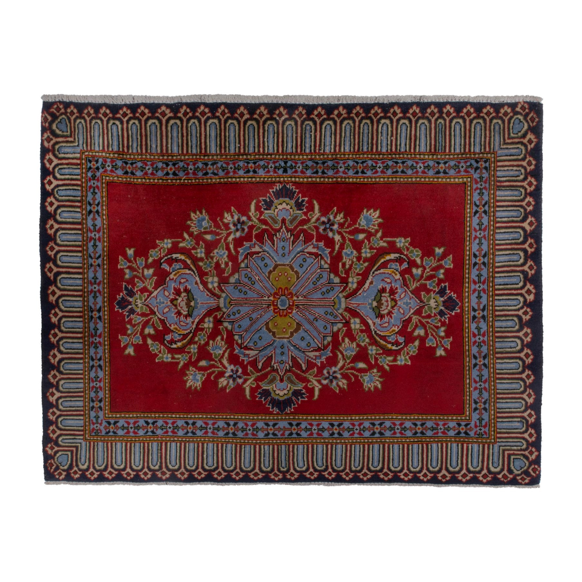 Persian Kashan accent rug in deep red and greige, 2'11" x 2'7"