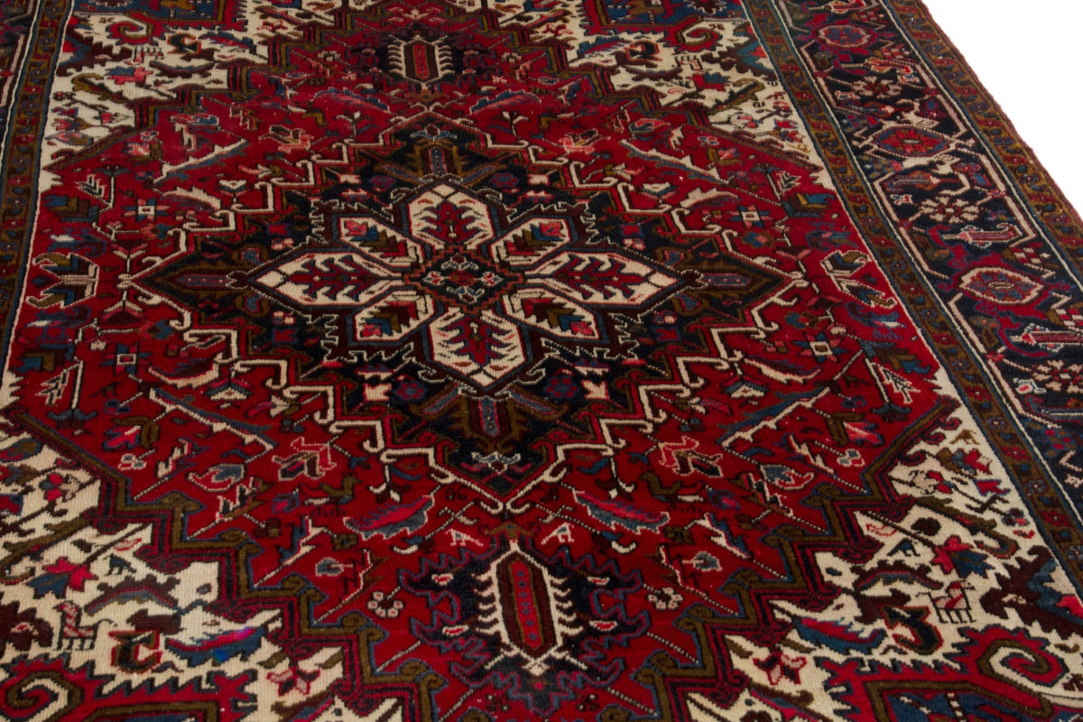 Turkish Anatolian area rug in deep red and navy, view 11 of 21