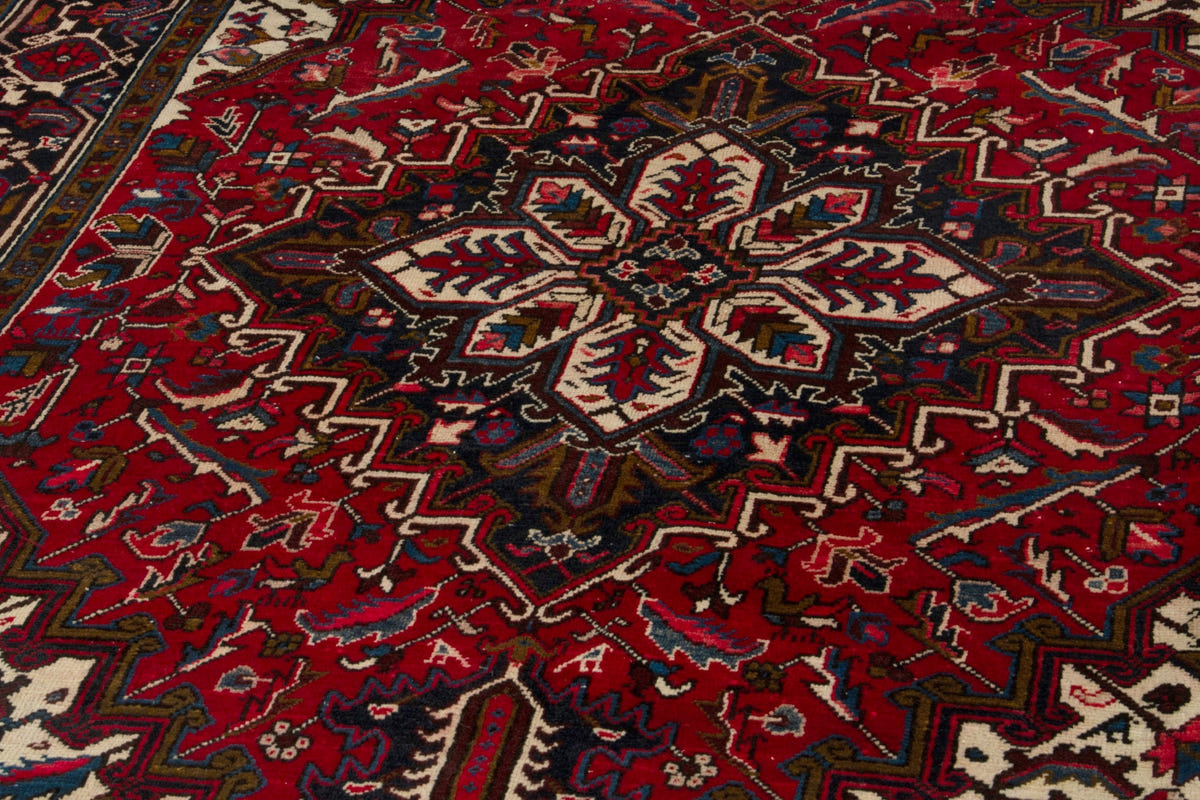 Turkish Anatolian area rug in deep red and navy, view 12 of 21