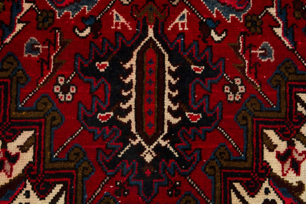 Turkish Anatolian area rug in deep red and navy, view 14 of 21