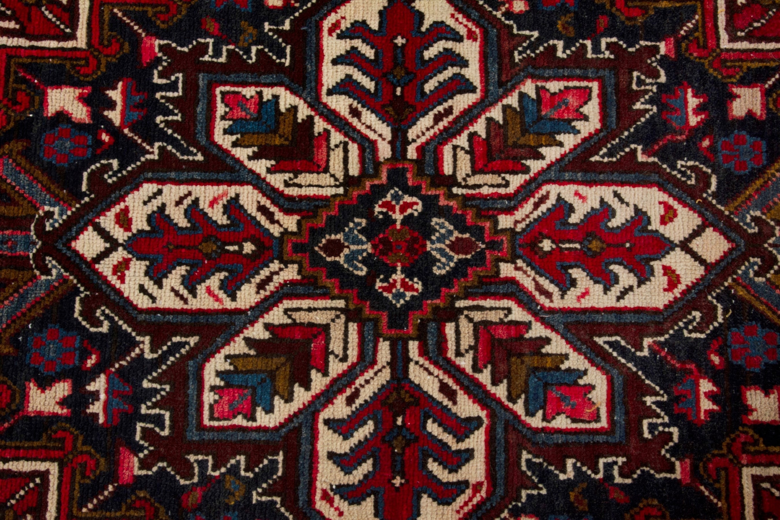 Persian Gorevan area rug in deep red and navy, view 15 of 20