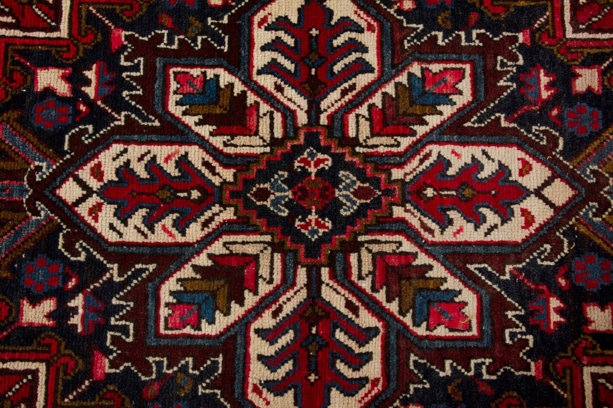 Turkish Anatolian area rug in deep red and navy, view 15 of 21