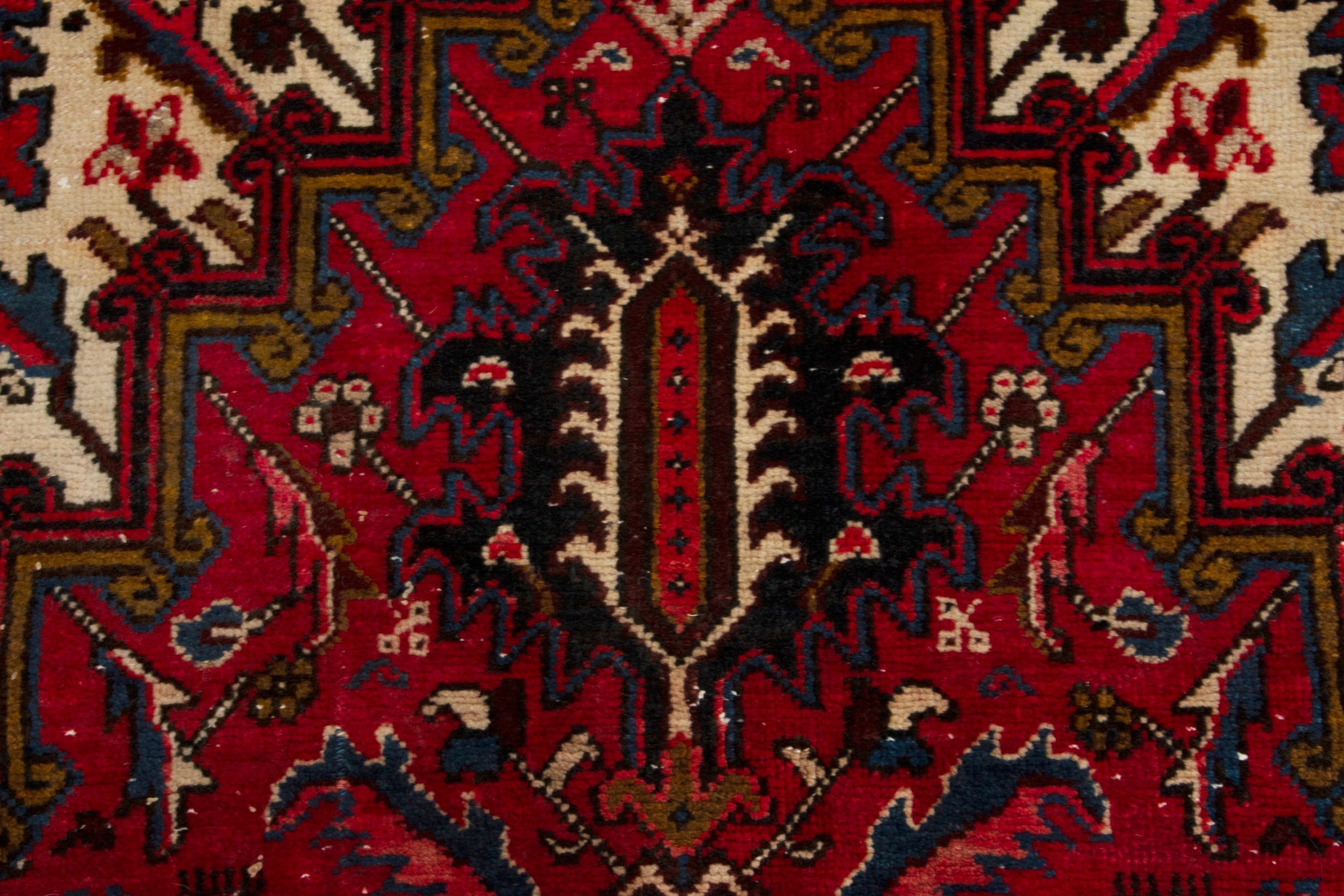 Persian Gorevan area rug in deep red and navy, view 16 of 20