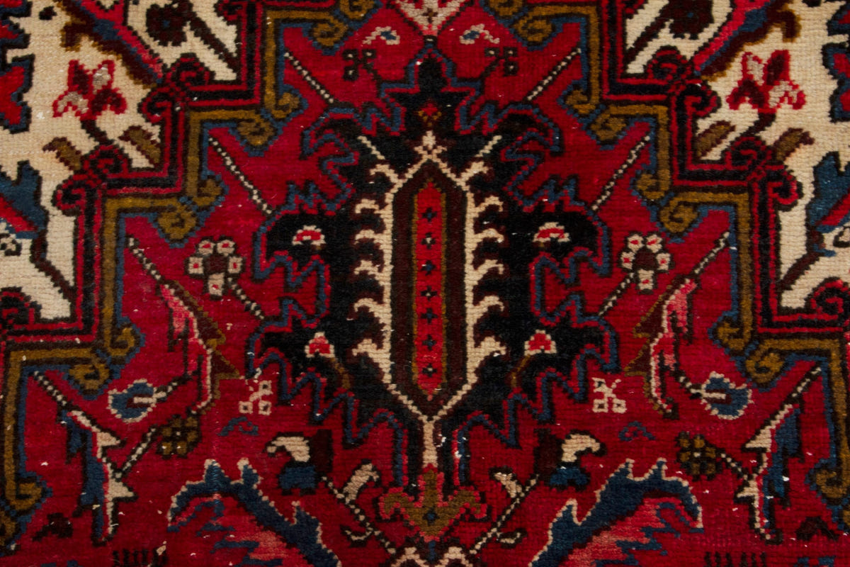 Turkish Anatolian area rug in deep red and navy, view 16 of 21