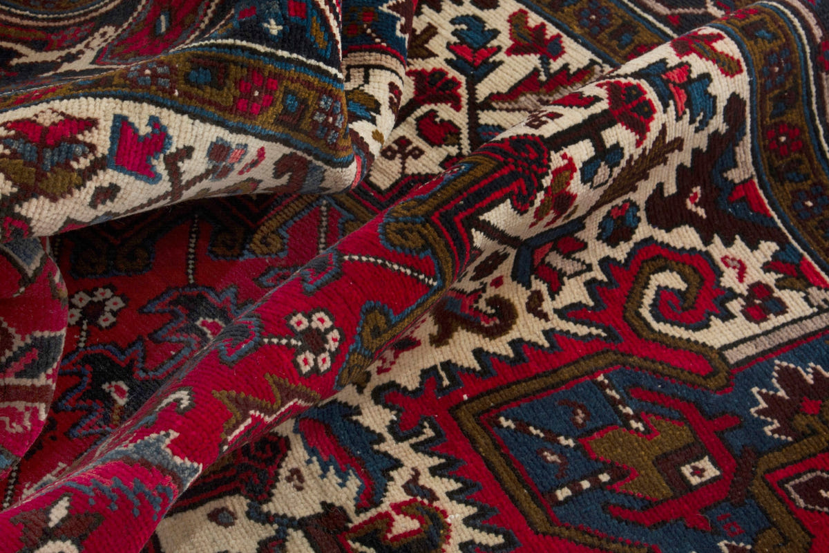 Turkish Anatolian area rug in deep red and navy, view 19 of 21
