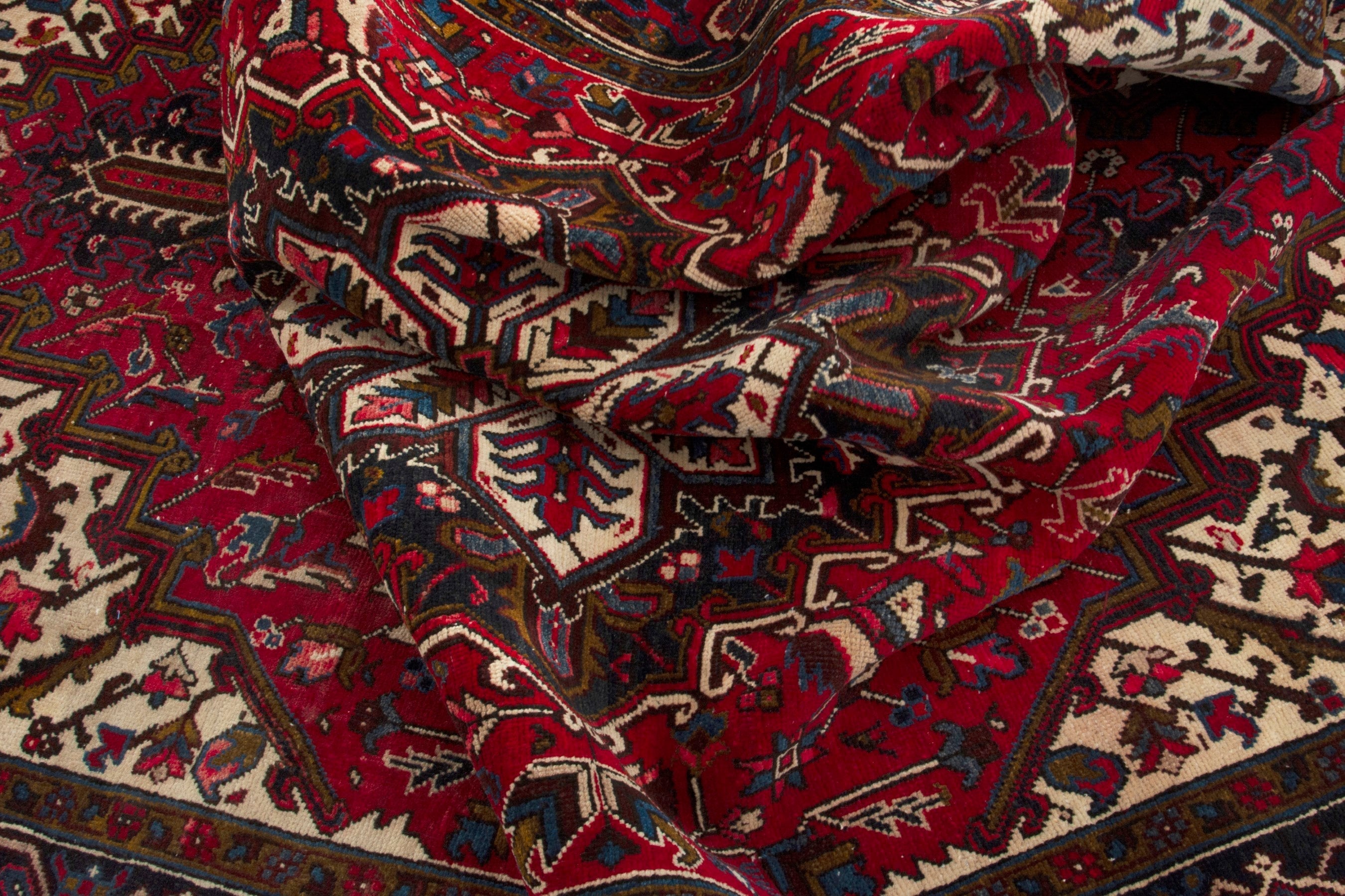 Persian Gorevan area rug in deep red and navy, view 19 of 20
