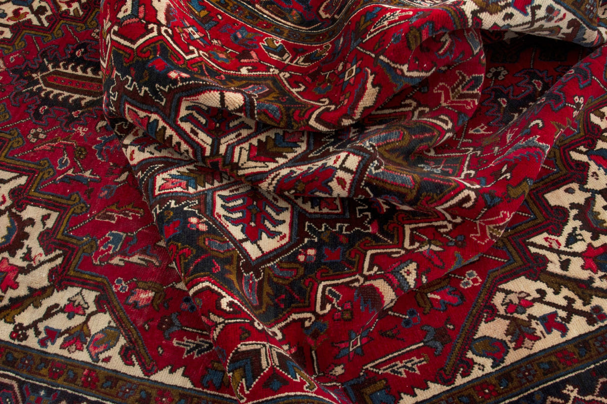 Turkish Anatolian area rug in deep red and navy, view 20 of 21