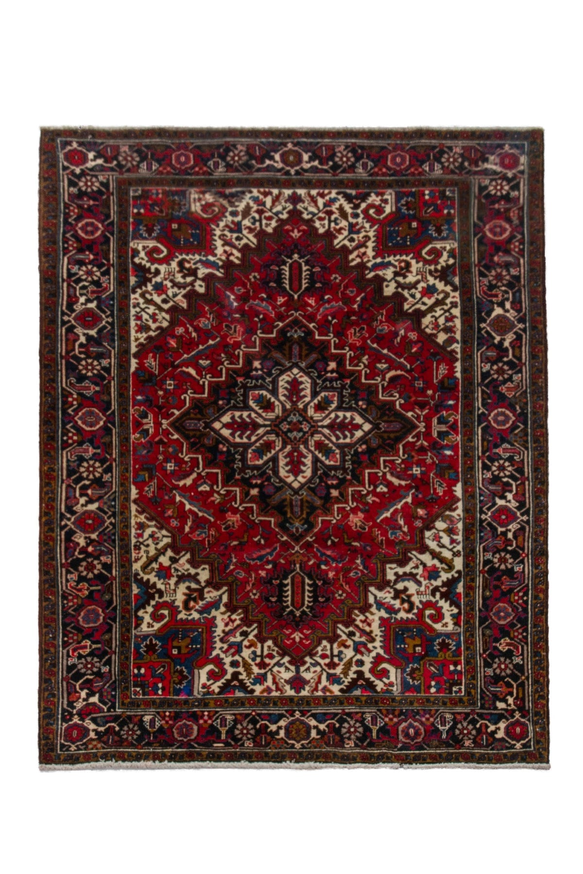 Turkish Anatolian area rug in deep red and navy, view 2 of 21
