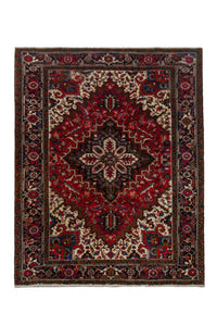 Turkish Anatolian area rug in deep red and navy, view 2 of 21