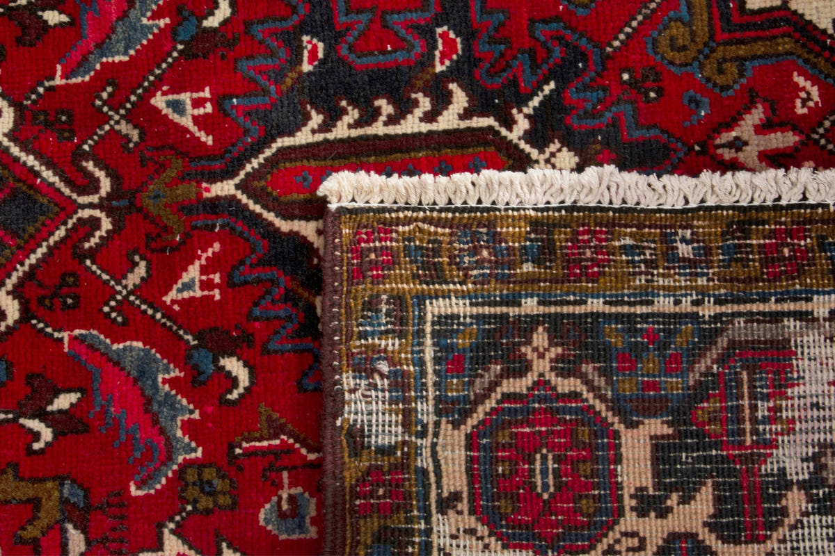 Turkish Anatolian area rug in deep red and navy, view 21 of 21