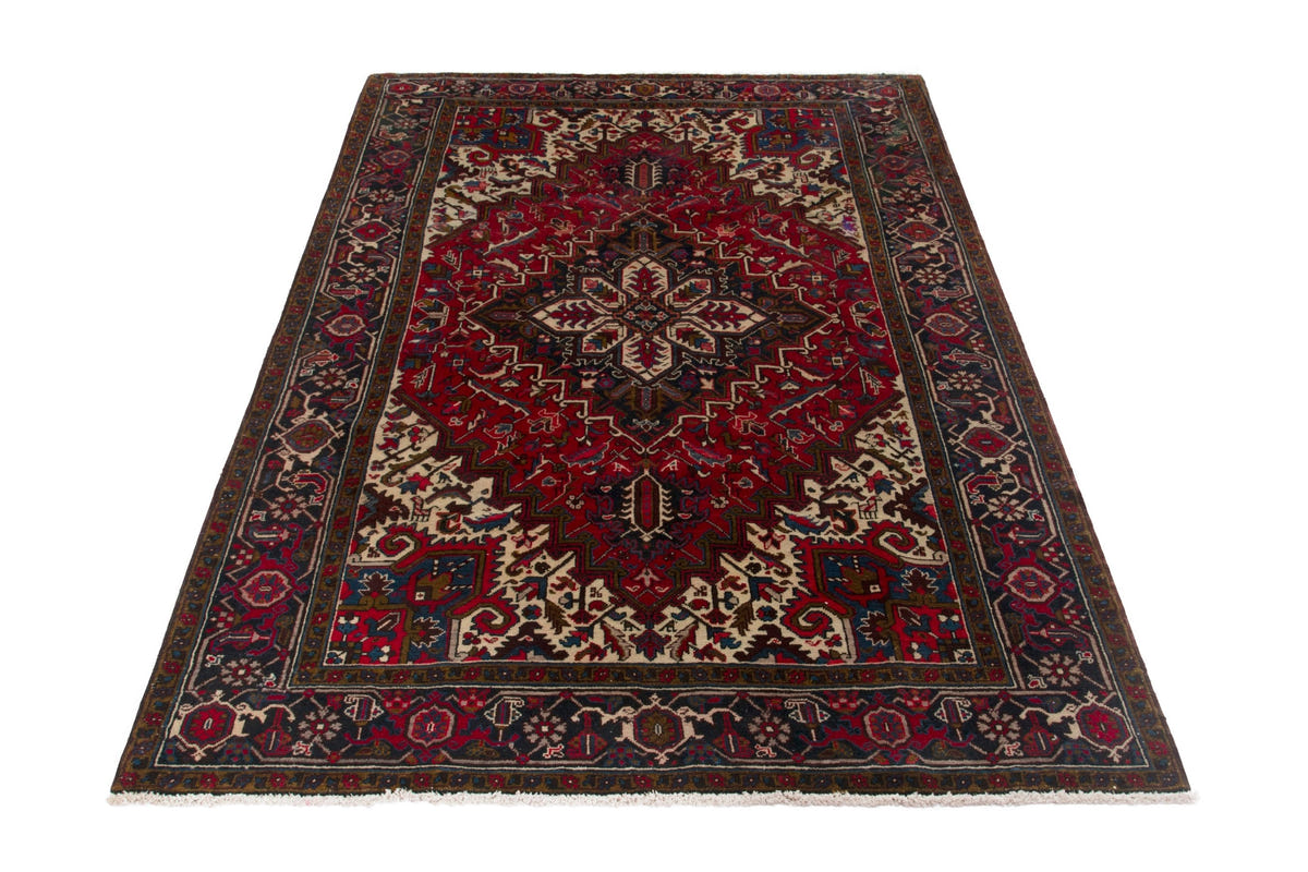 Turkish Anatolian area rug in deep red and navy, view 4 of 21