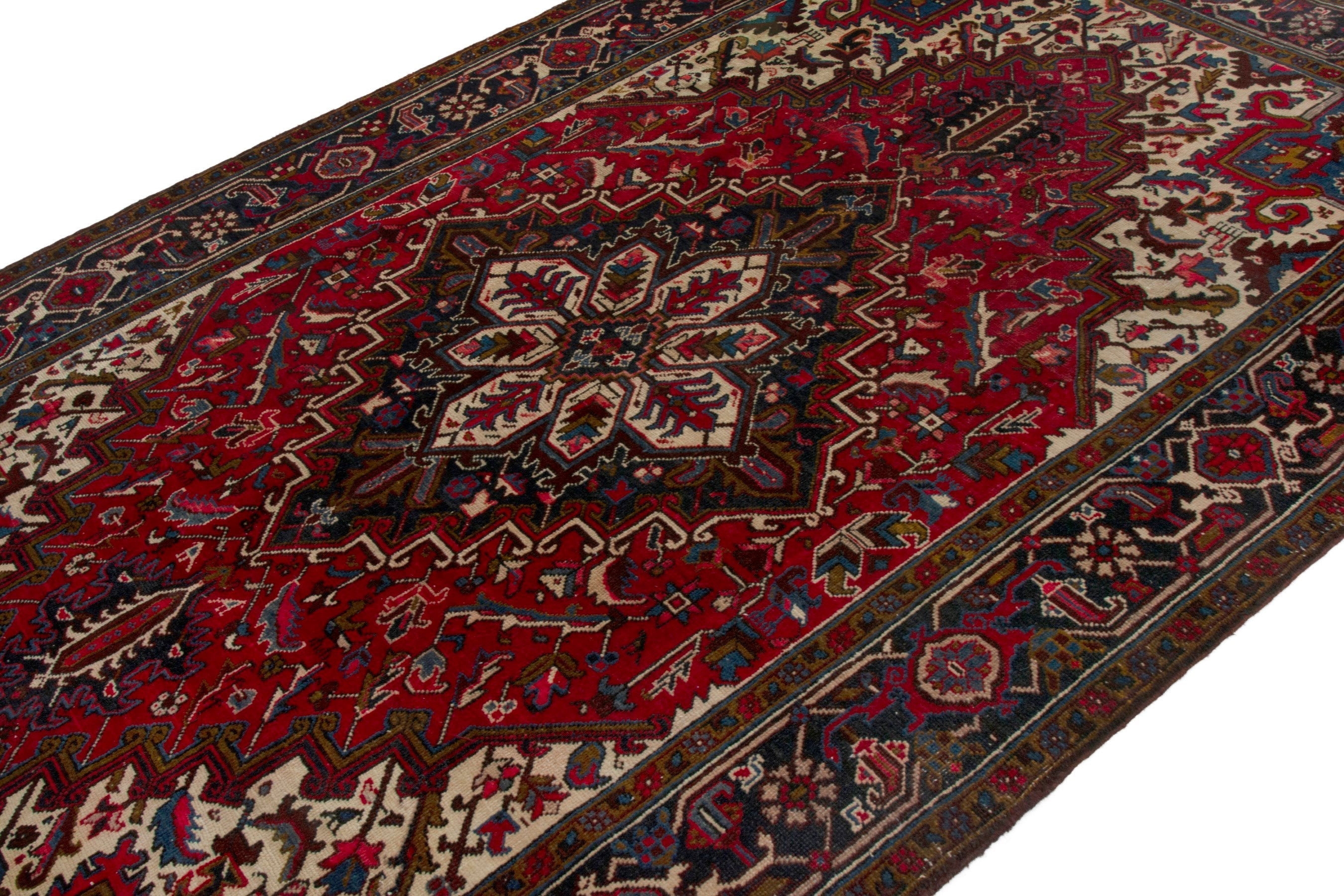 Persian Gorevan area rug in deep red and navy, view 8 of 20
