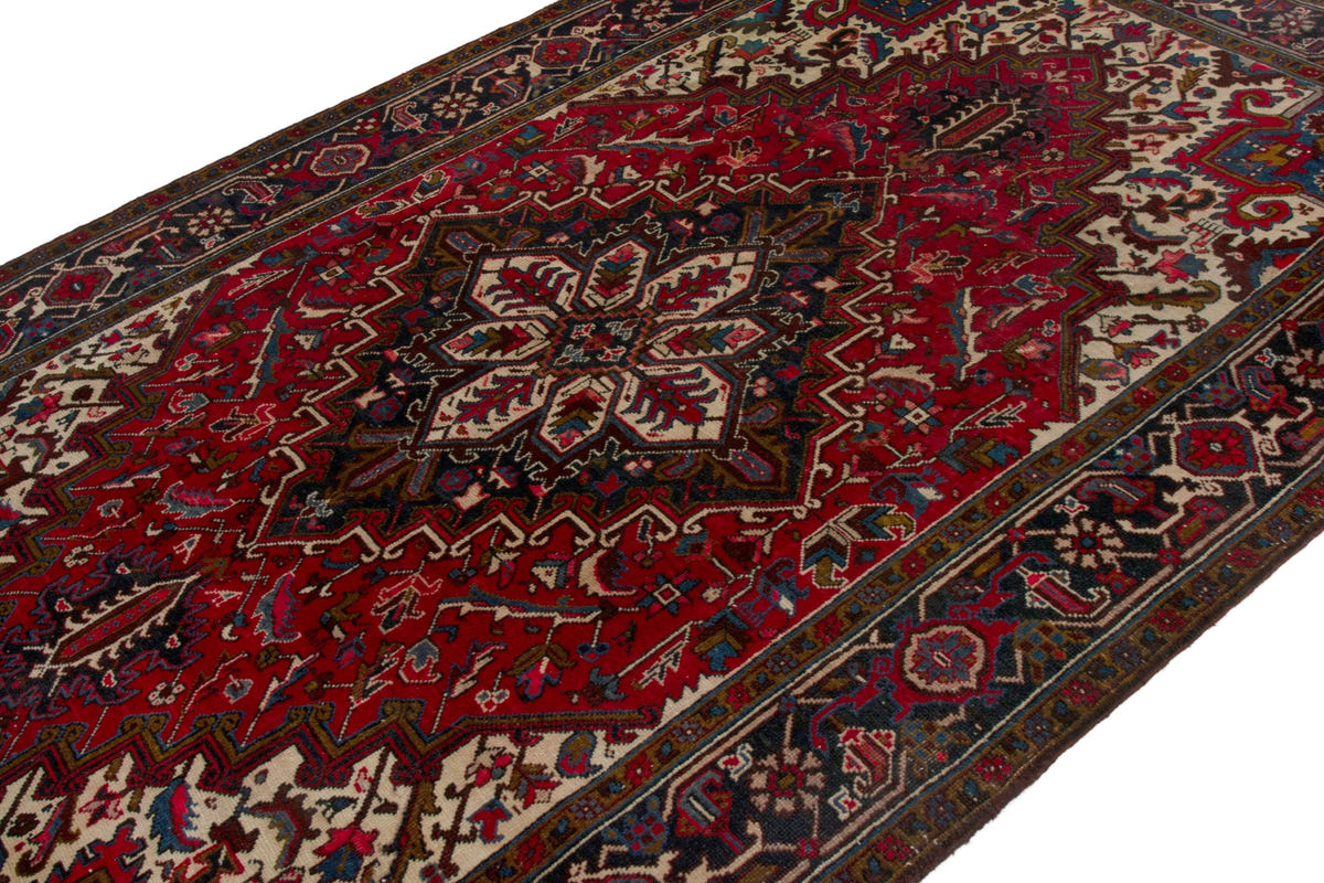 Turkish Anatolian area rug in deep red and navy, view 5 of 21