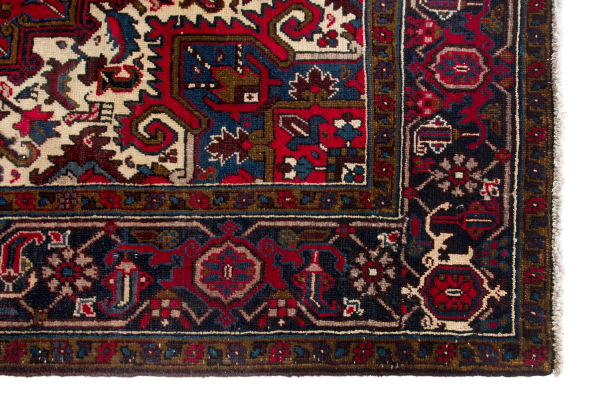 Turkish Anatolian area rug in deep red and navy, view 6 of 21