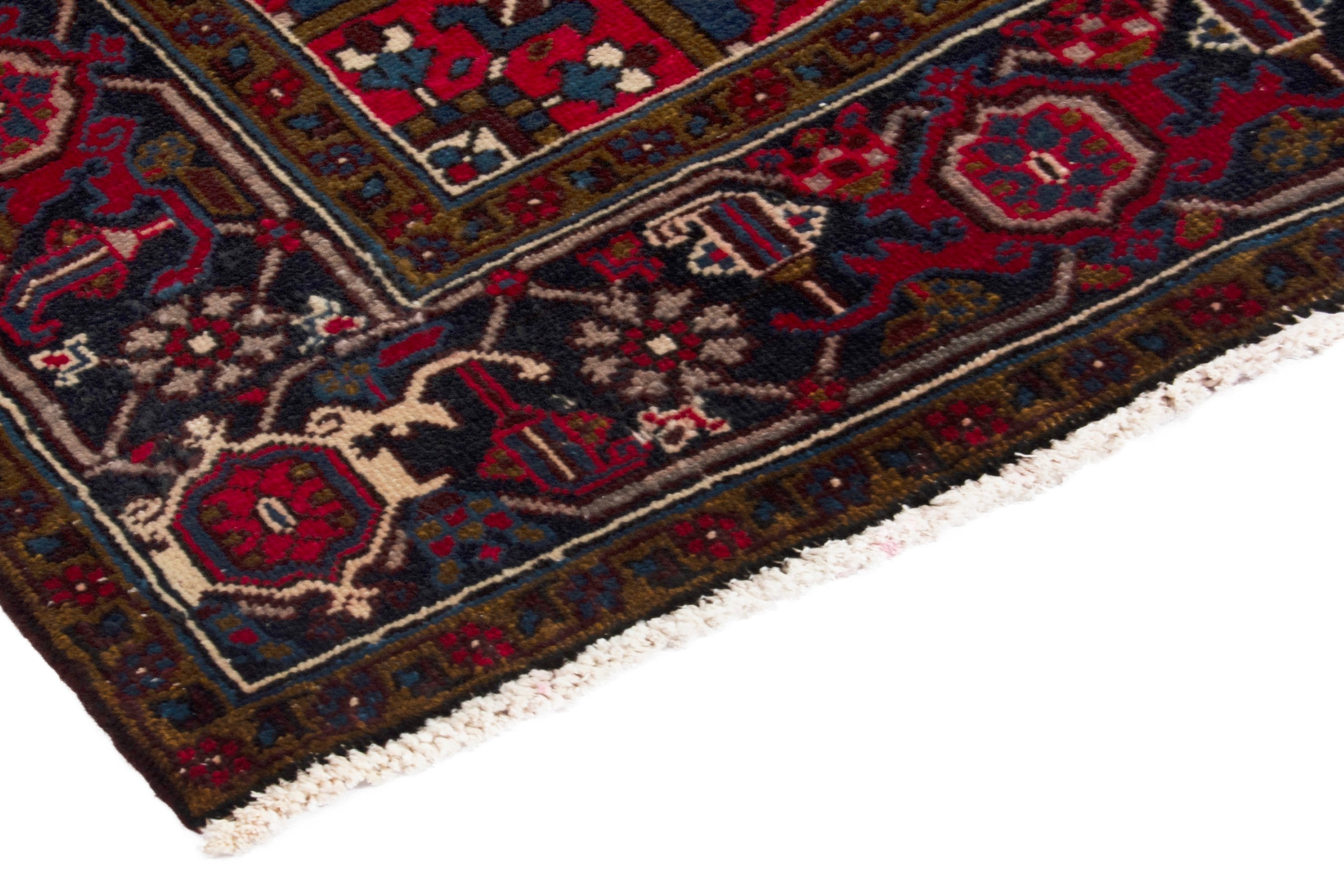 Persian Gorevan area rug in deep red and navy, view 4 of 20