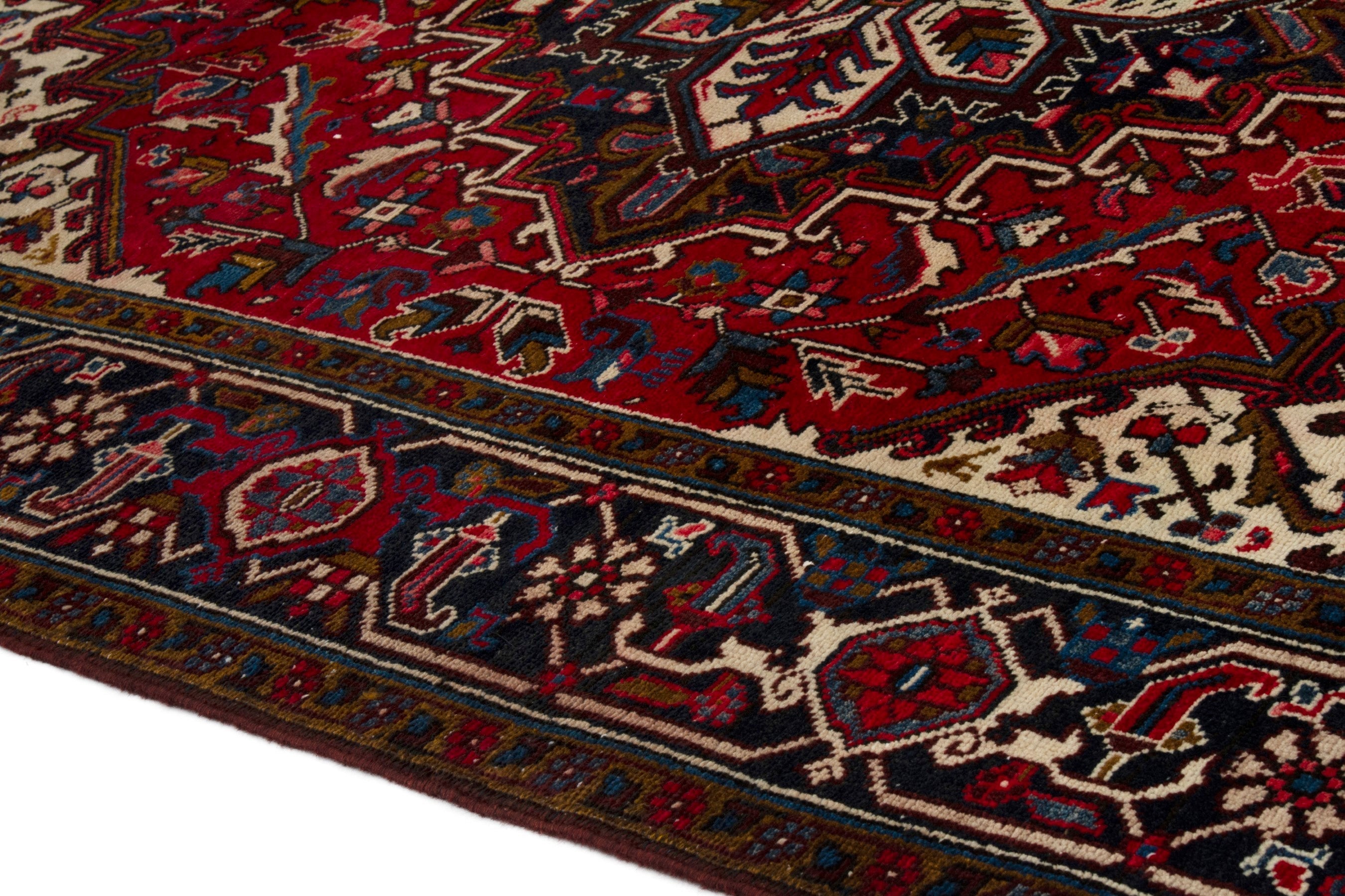 Persian Gorevan area rug in deep red and navy, view 5 of 20