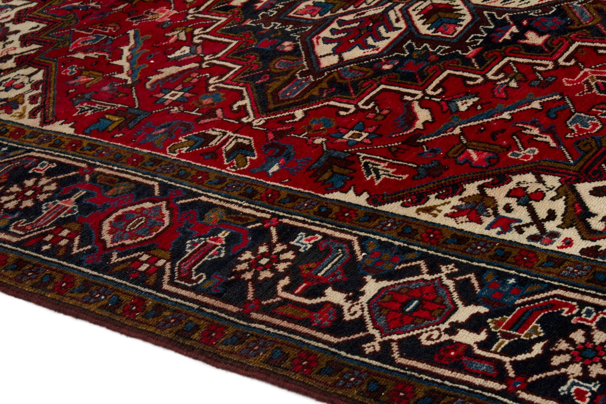 Turkish Anatolian area rug in deep red and navy, view 9 of 21