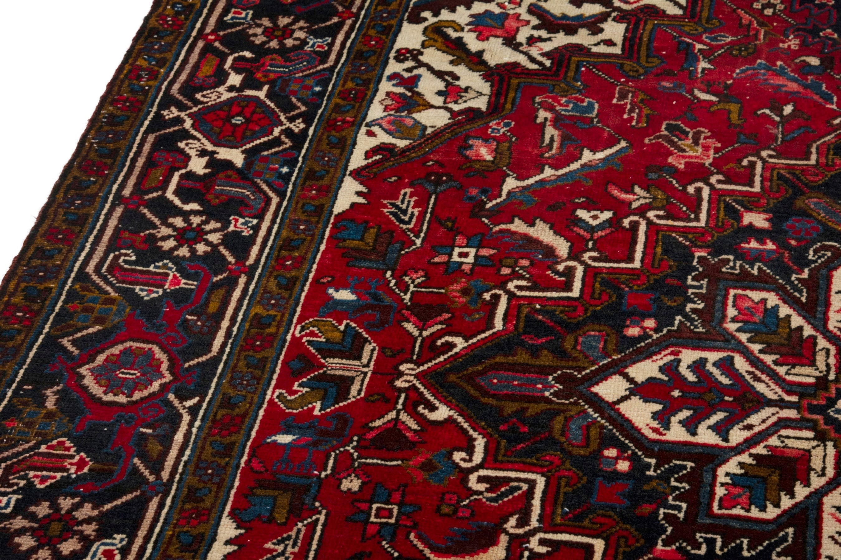 Persian Gorevan area rug in deep red and navy, view 6 of 20