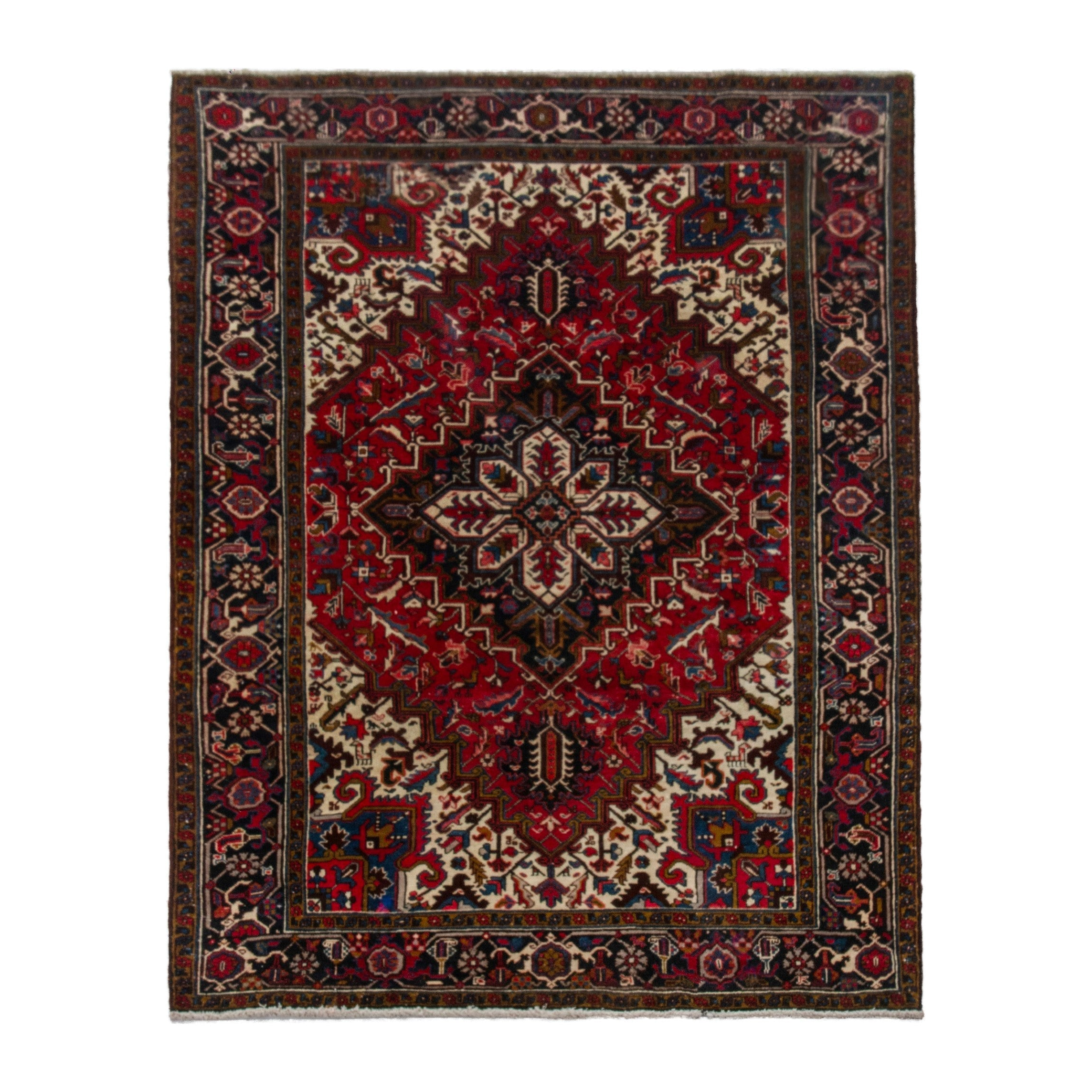 Persian Gorevan area rug in deep red and navy, 6'1" x 10'5"
