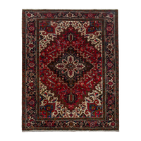 Turkish Anatolian area rug in deep red and navy, 6'1" x 10'5"