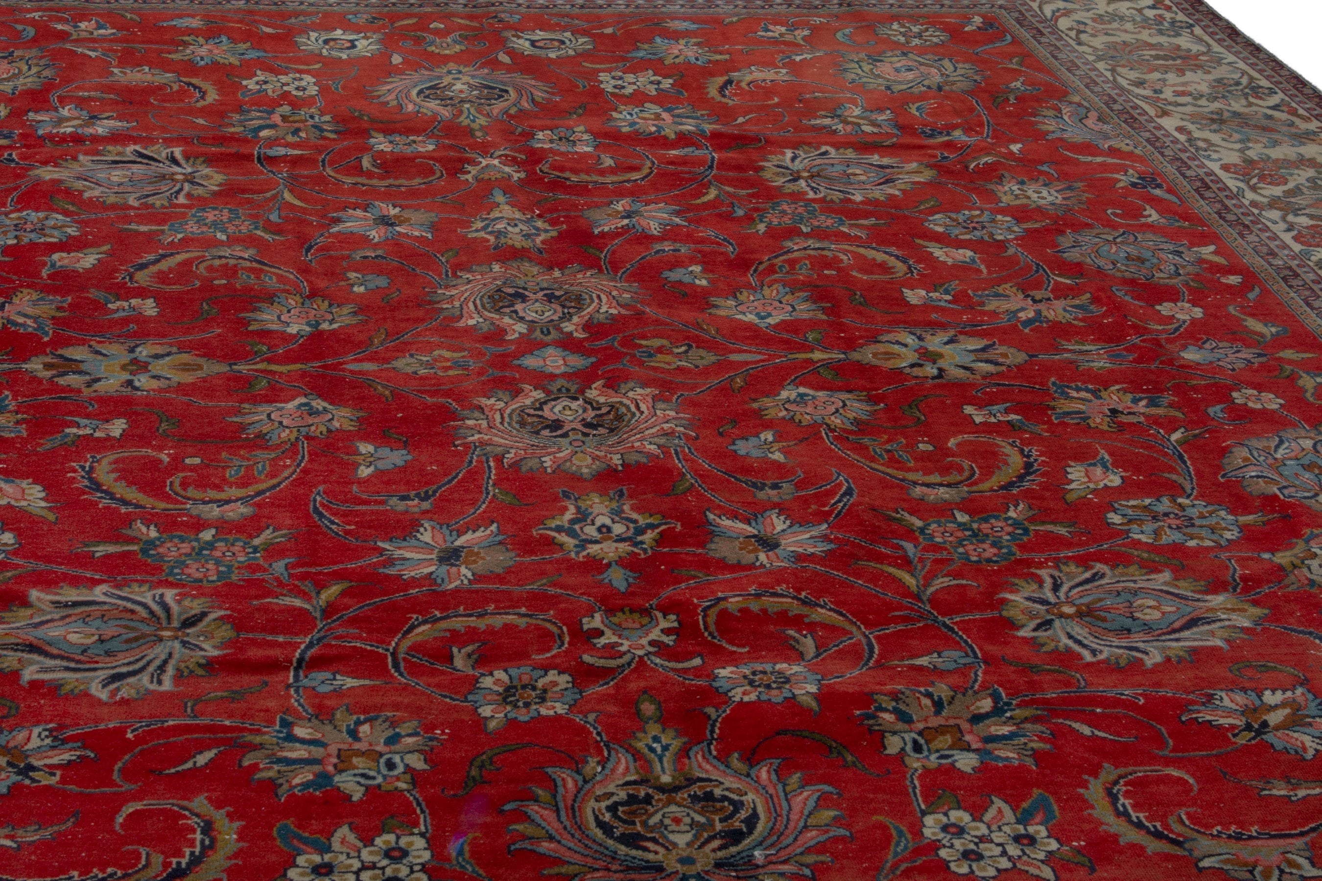 Persian Sarouk oversized rug in deep red and beige, view 7 of 20