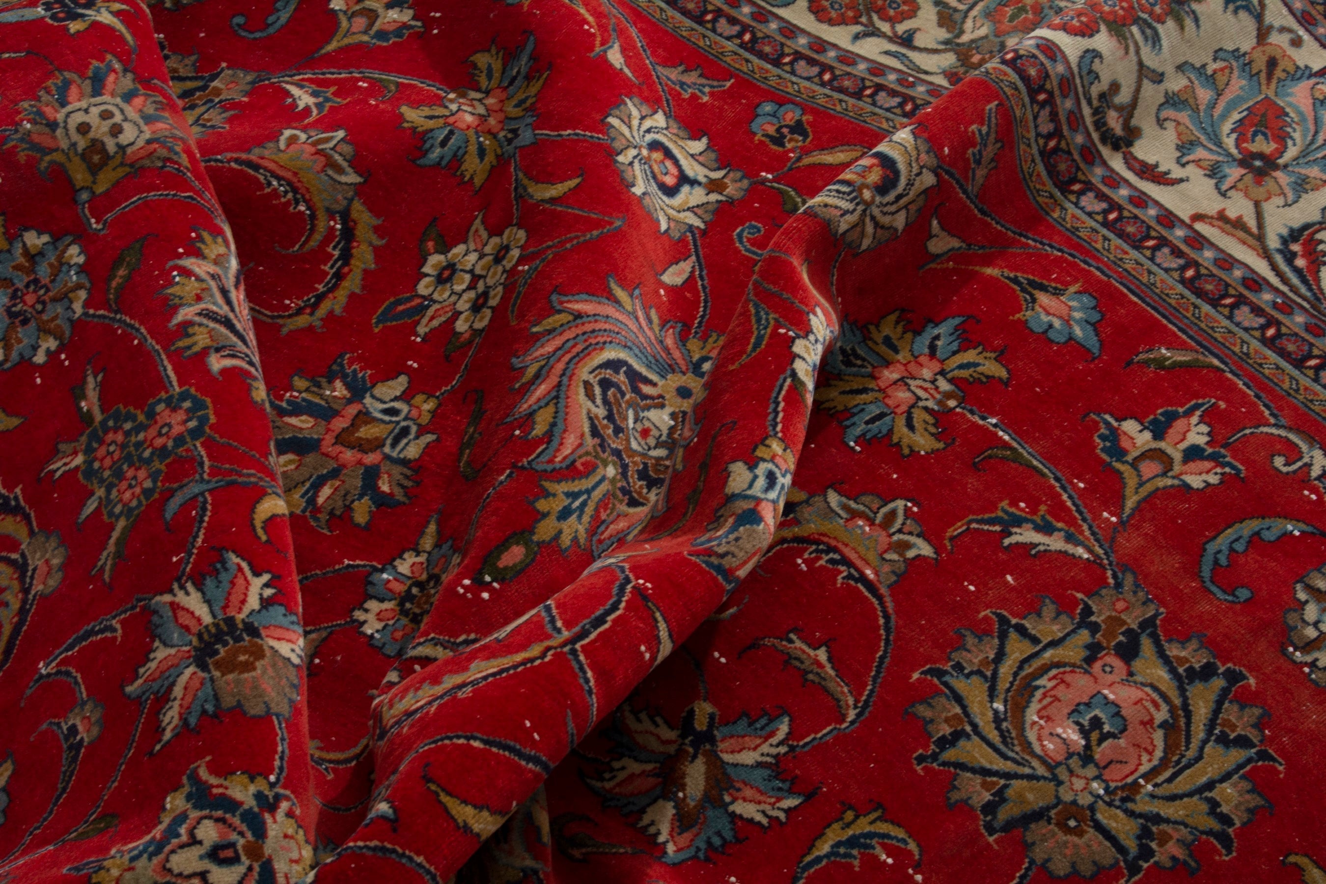 Persian Sarouk oversized rug in deep red and beige, view 17 of 20