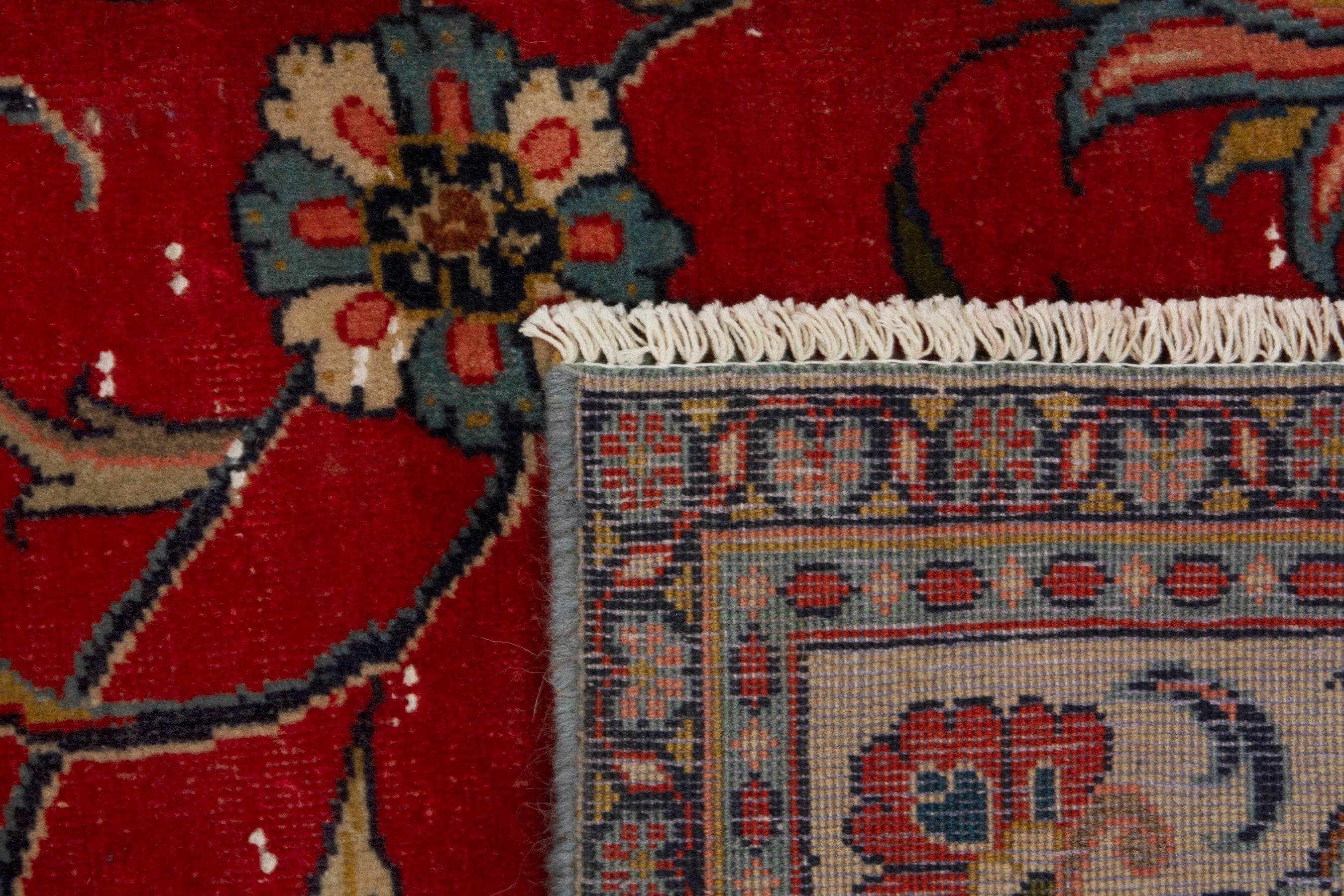 Persian Sarouk oversized rug in deep red and beige, view 20 of 20