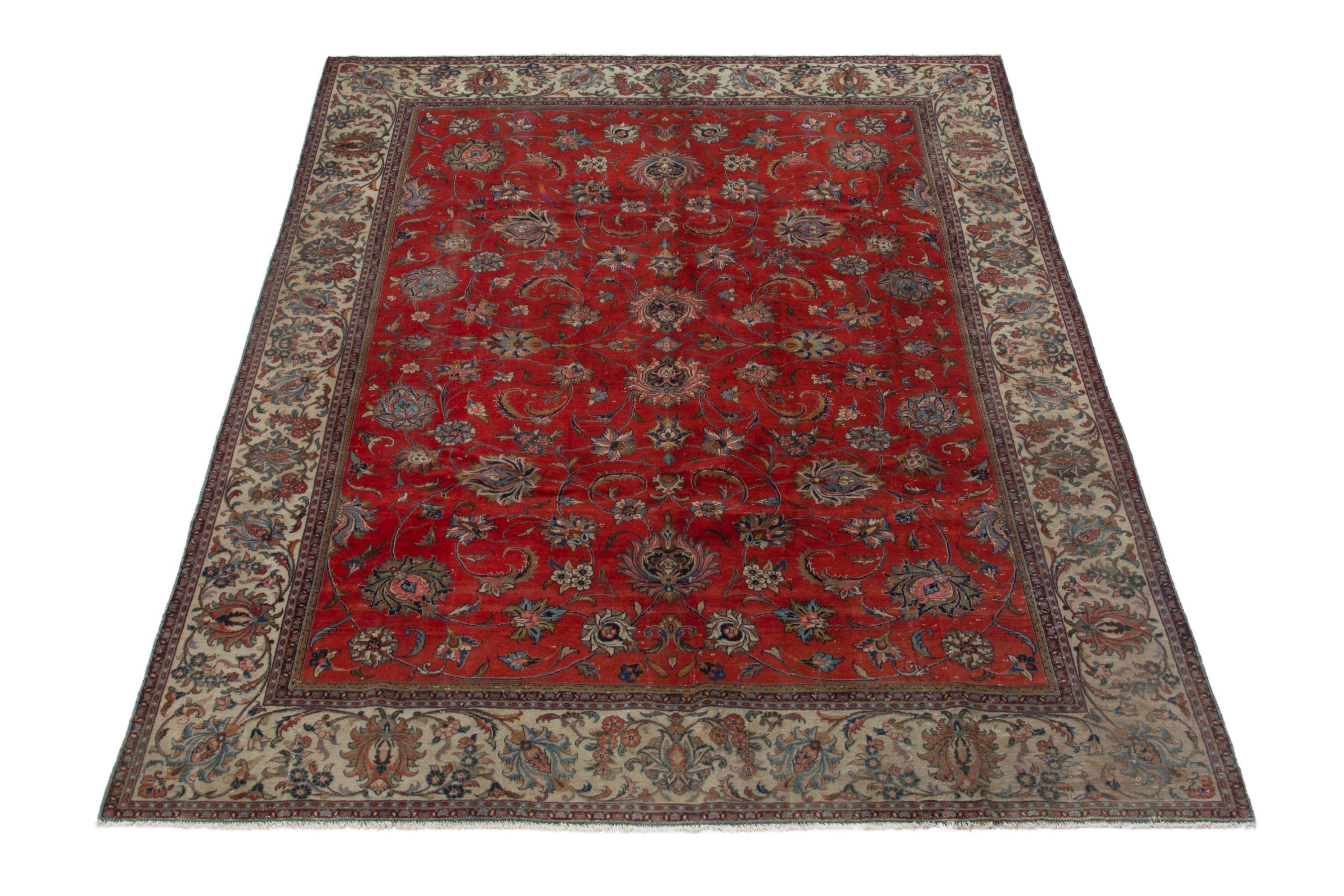 Persian Sarouk oversized rug in deep red and beige, view 2 of 20