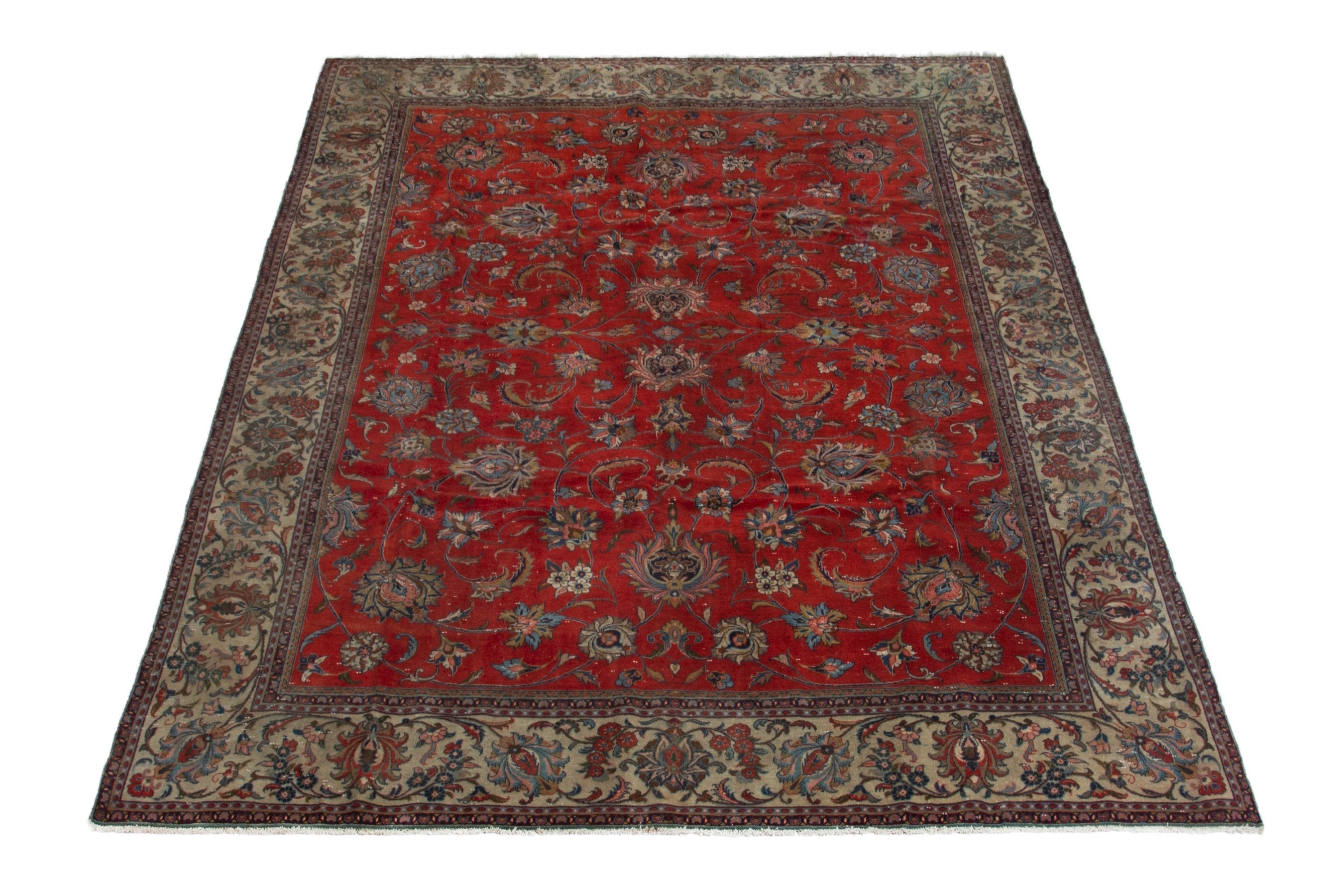 Persian Sarouk oversized rug in deep red and beige, view 3 of 20